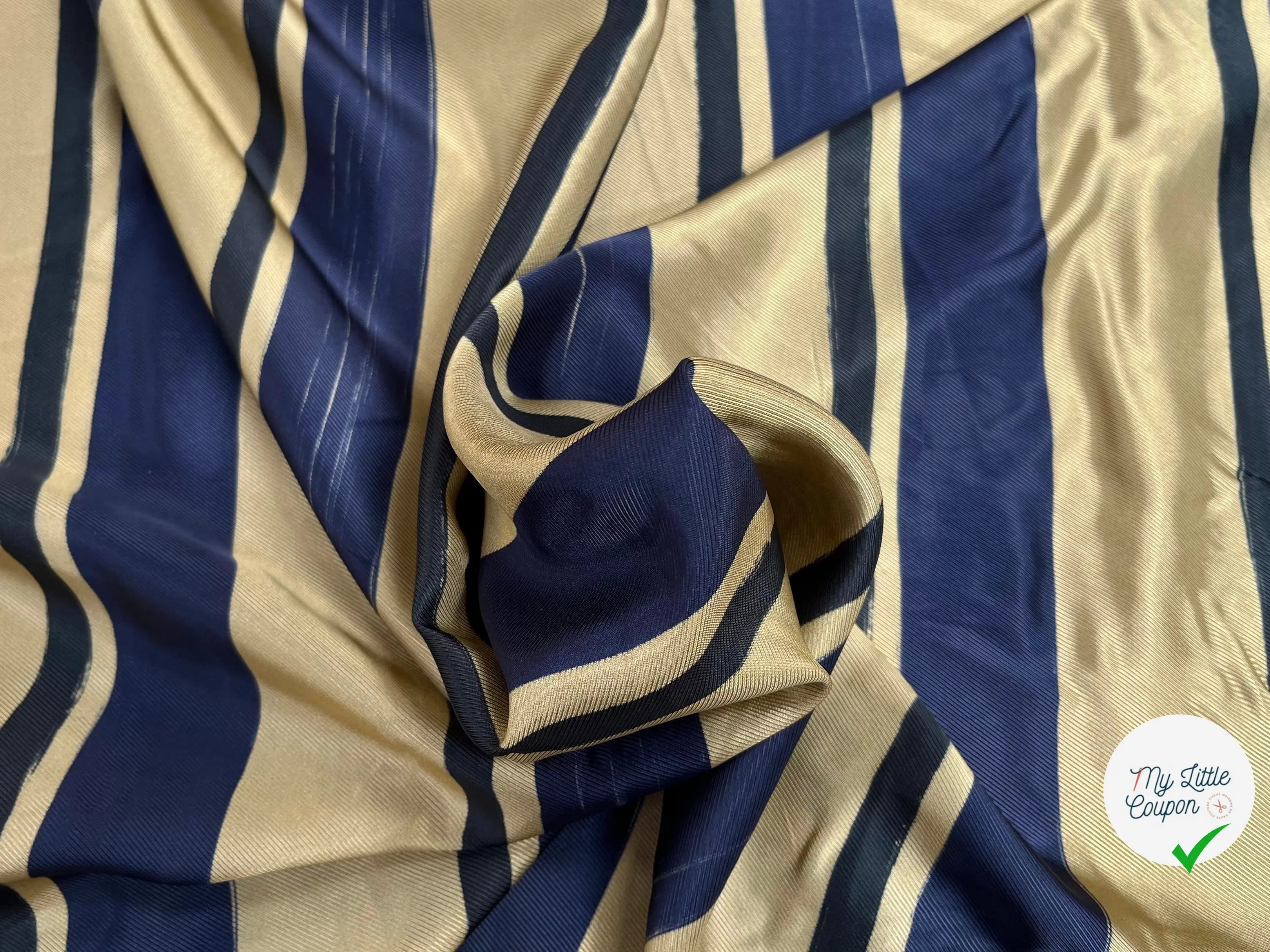 DOUBLURE POLYESTER GROSSE RAYURE BLEU MARON NOIR - My Little Coupon