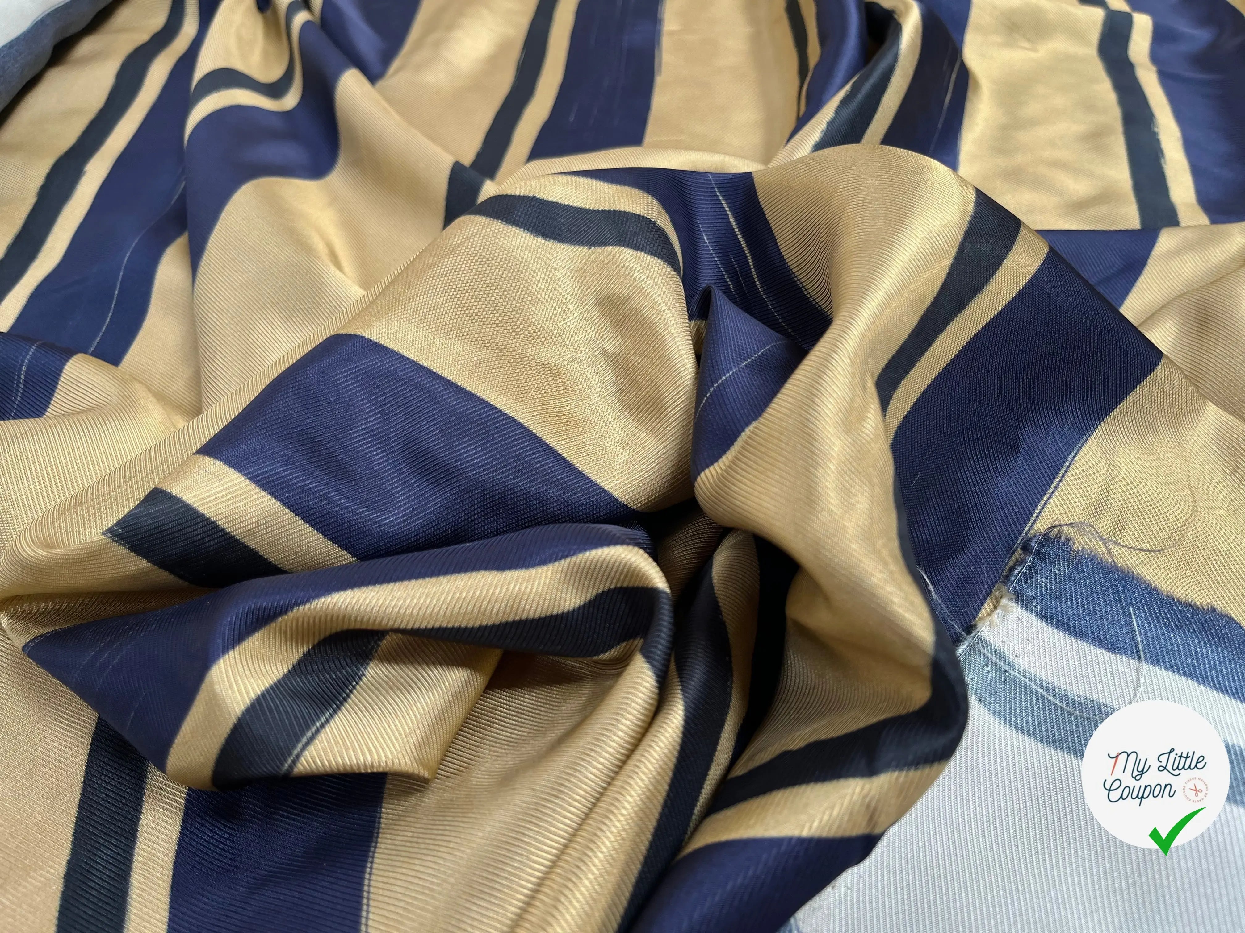 DOUBLURE POLYESTER GROSSE RAYURE BLEU MARON NOIR - My Little Coupon