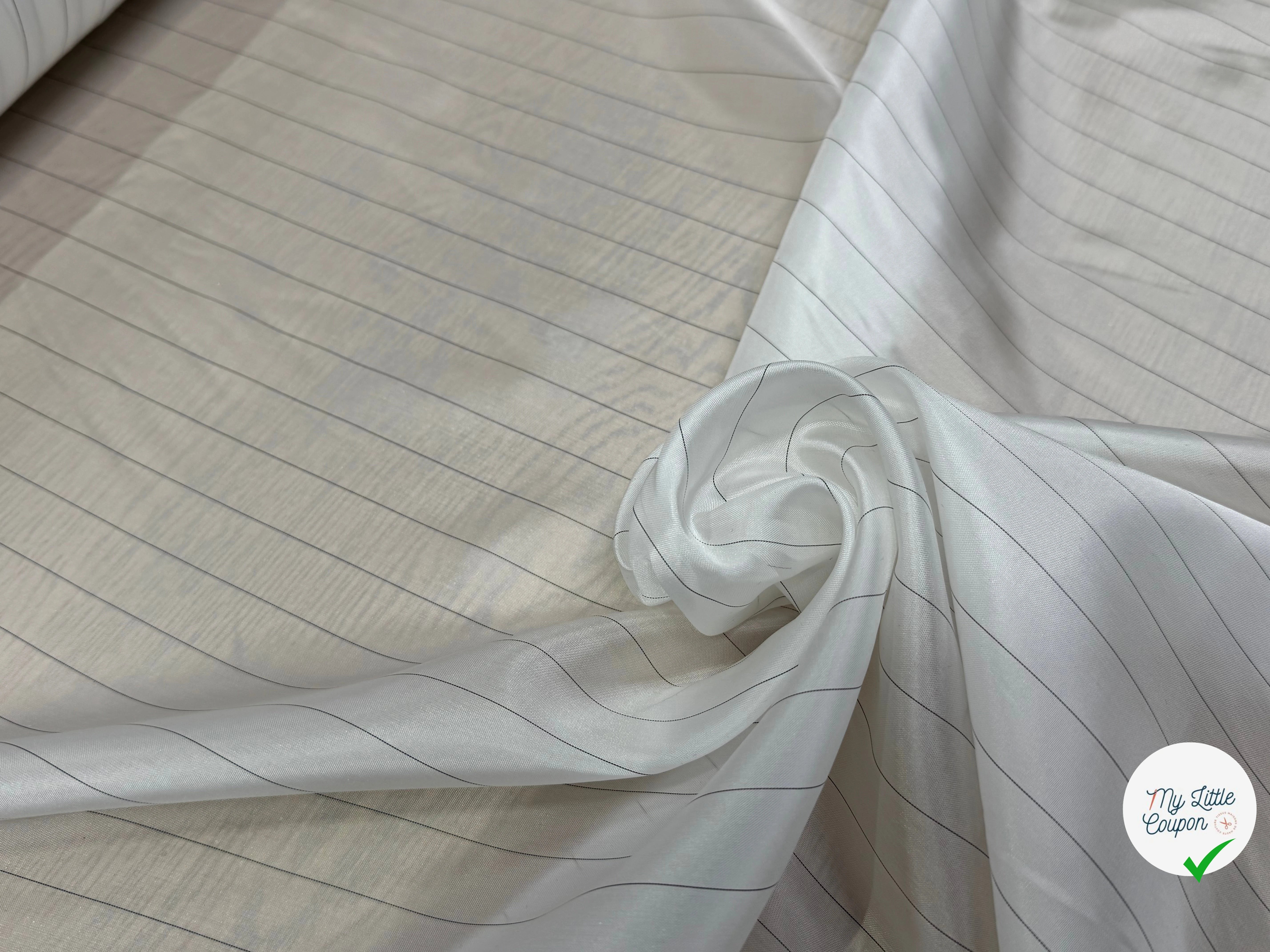 DOUBLURE VISCOSE FINE IVOIRE À FINE RAYURES NOIRES - My Little Coupon