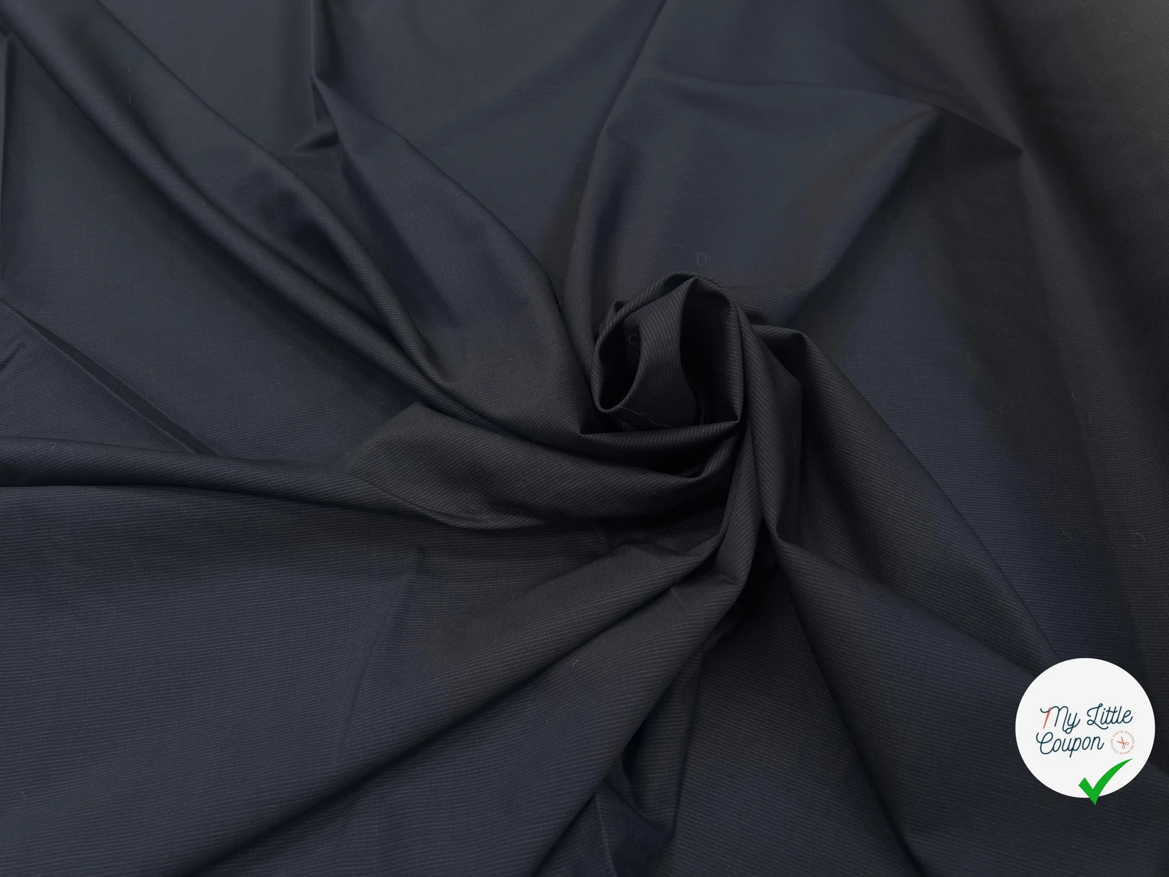 DRAPERIE 100% LAINE VIERGE BLEU NUIT RAYÉE FINES RAYURES - My Little Coupon