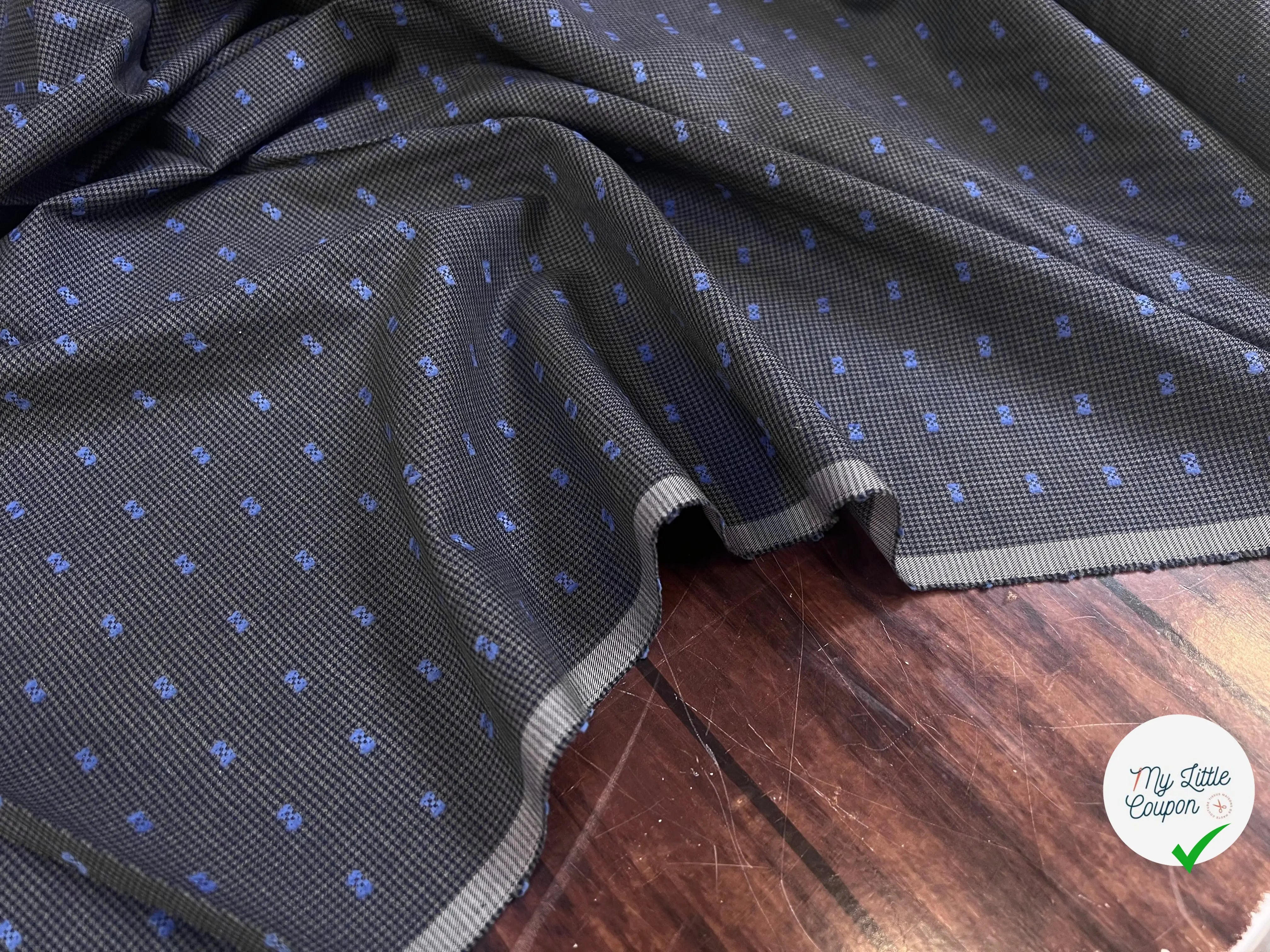 DRAPERIE COTON PIED DE POULE PLUMETIS BLEU - My Little Coupon