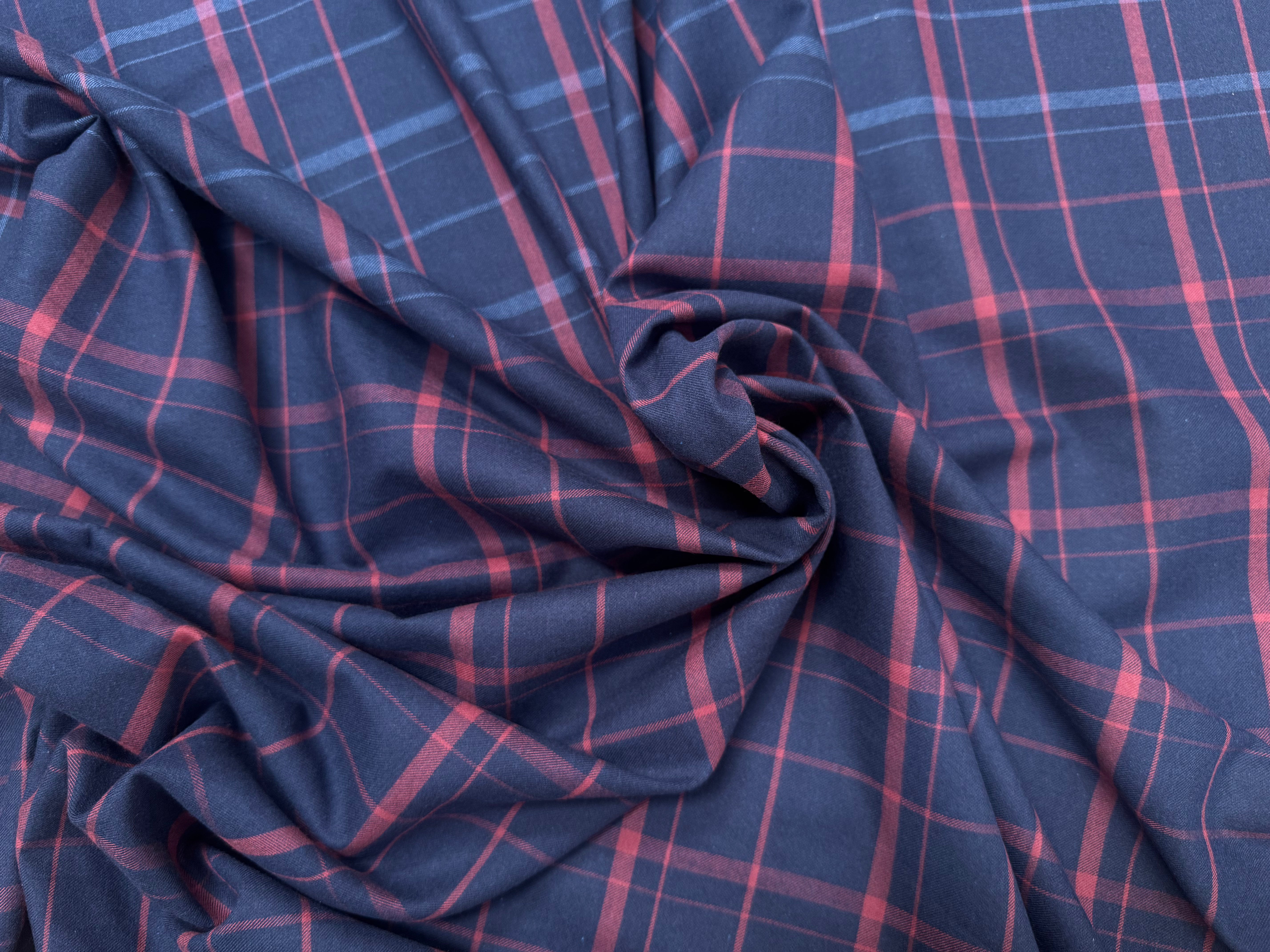 DRAPERIE COTON TRAPPEUR MARINE CARREAUX ROUGE - My Little Coupon