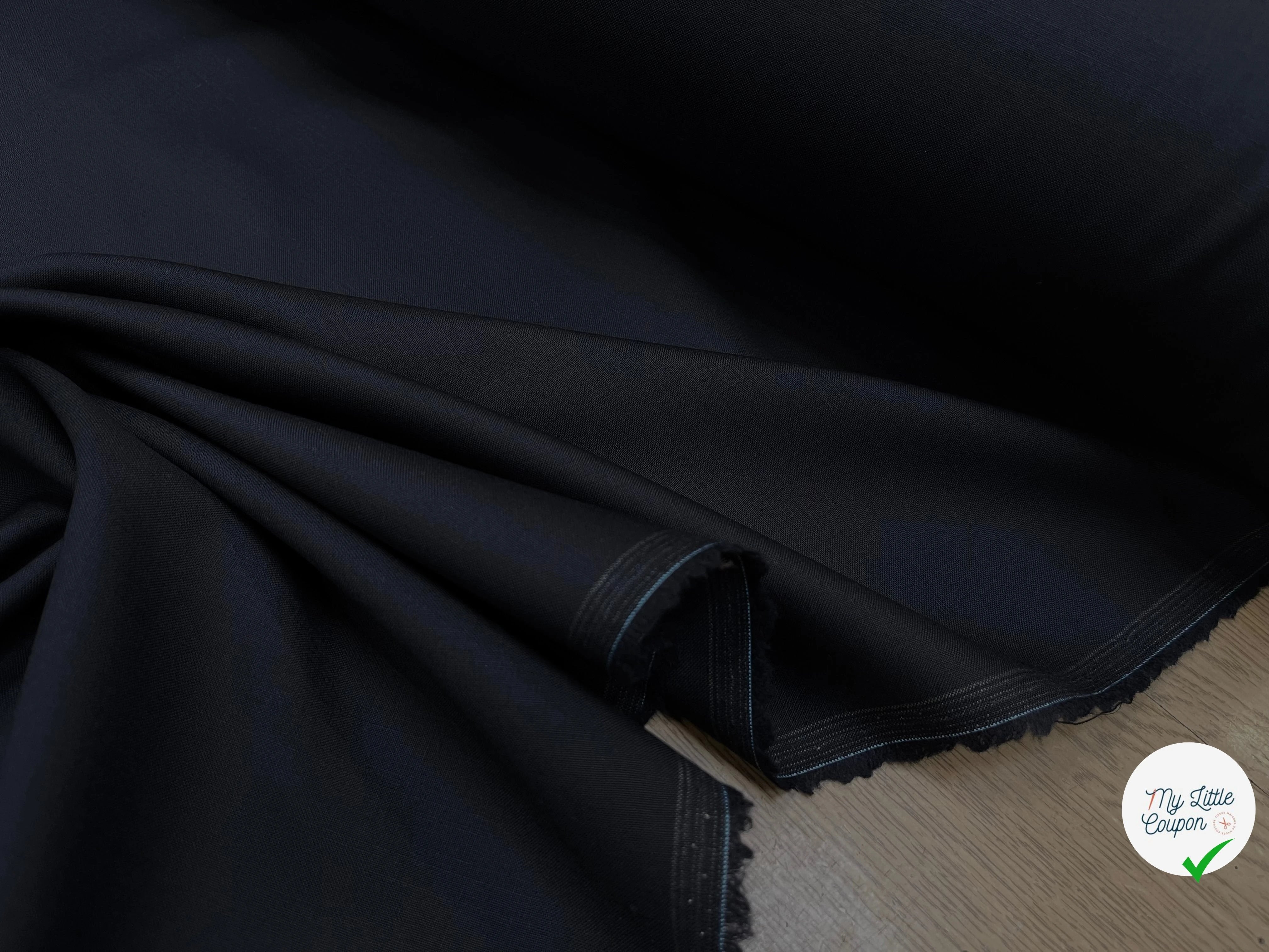 DRAPERIE DE LAINE BLEU NUIT FONCÉ DEPERLANTE FILS MULTICOLORES SUR LES LISIÈRES - My Little Coupon
