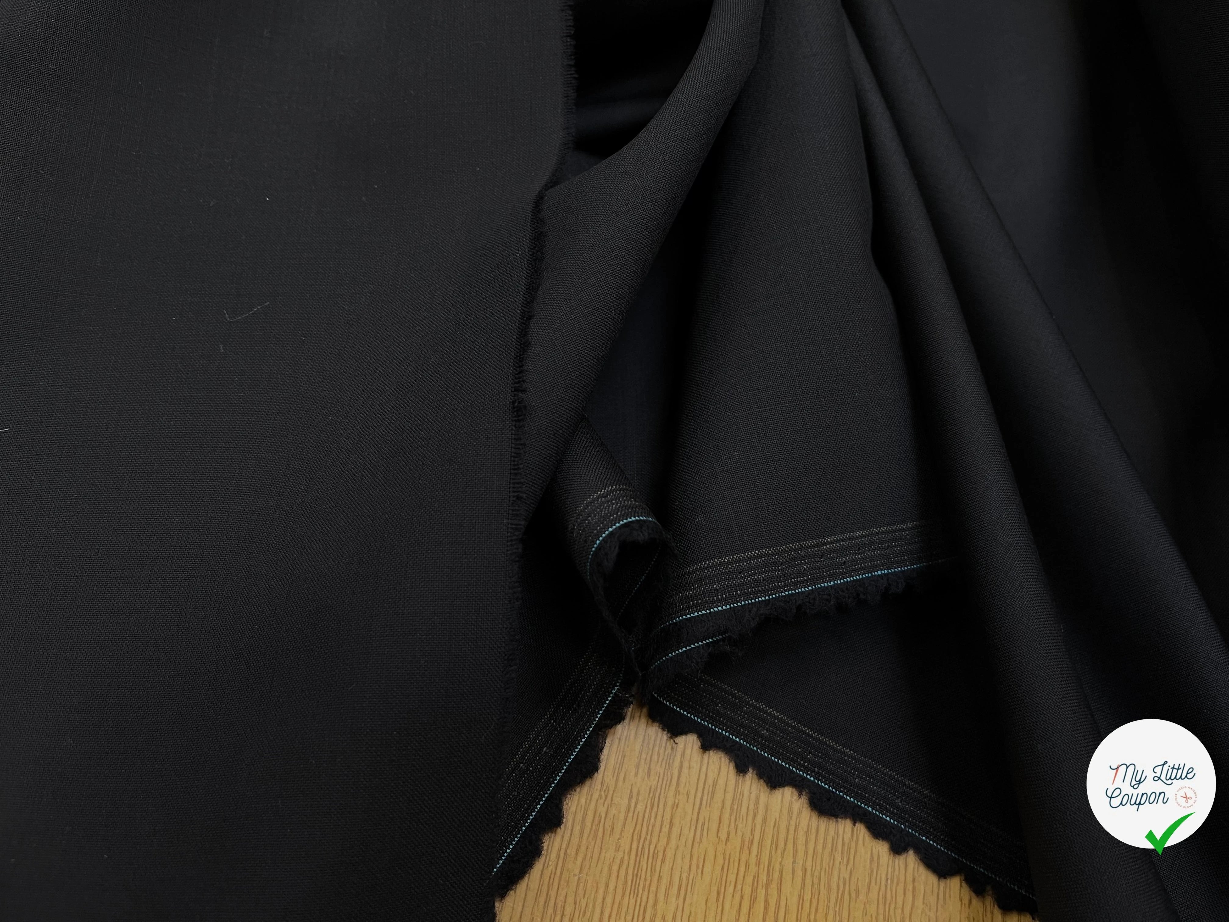 DRAPERIE DE LAINE BLEU NUIT FONCÉ DEPERLANTE FILS MULTICOLORES SUR LES LISIÈRES - My Little Coupon