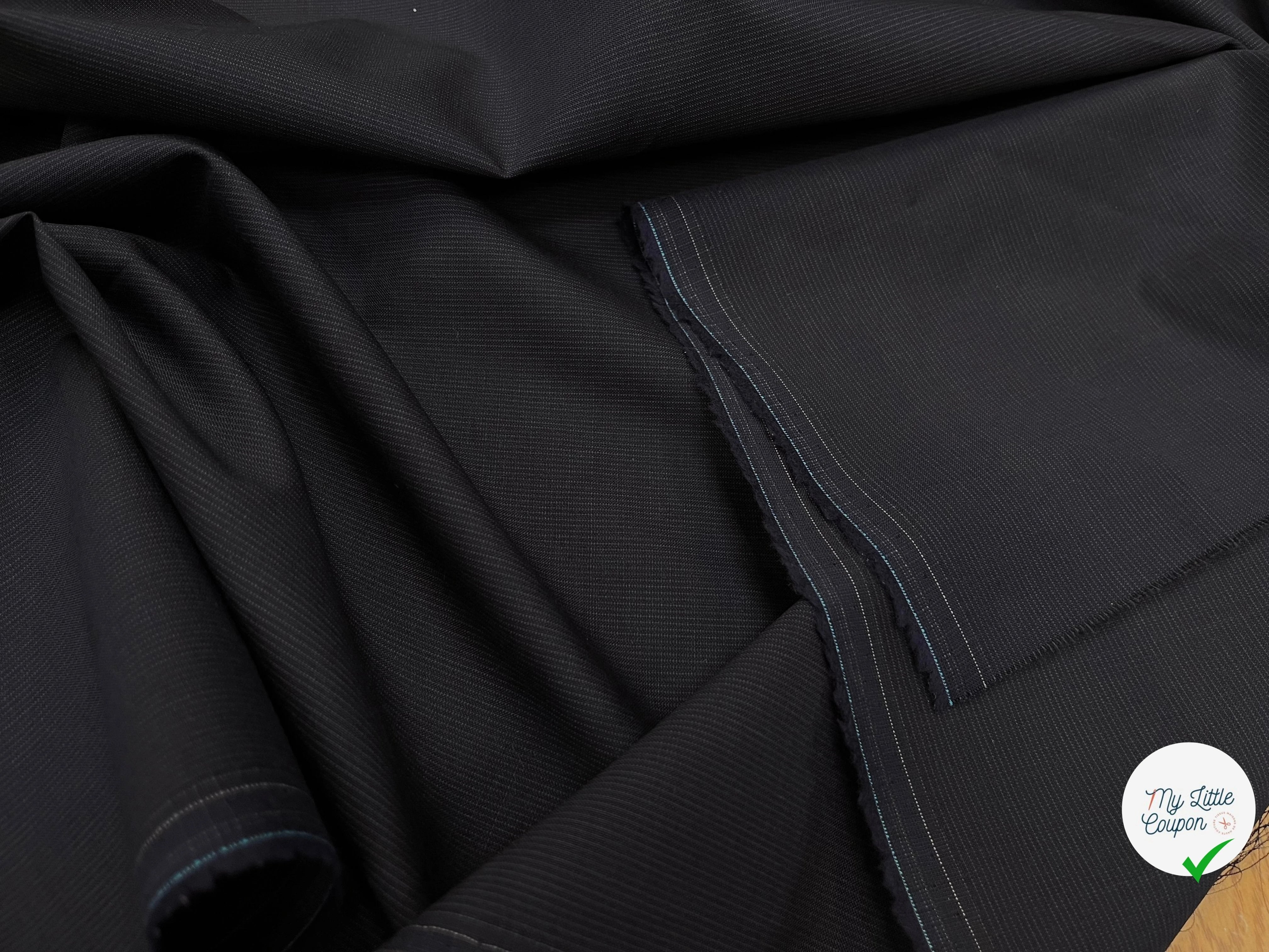 DRAPERIE DE LAINE DEPERLANTE BLEU NUIT GRIS FILS MULTICOLORES SUR LES LISIÈRES - My Little Coupon