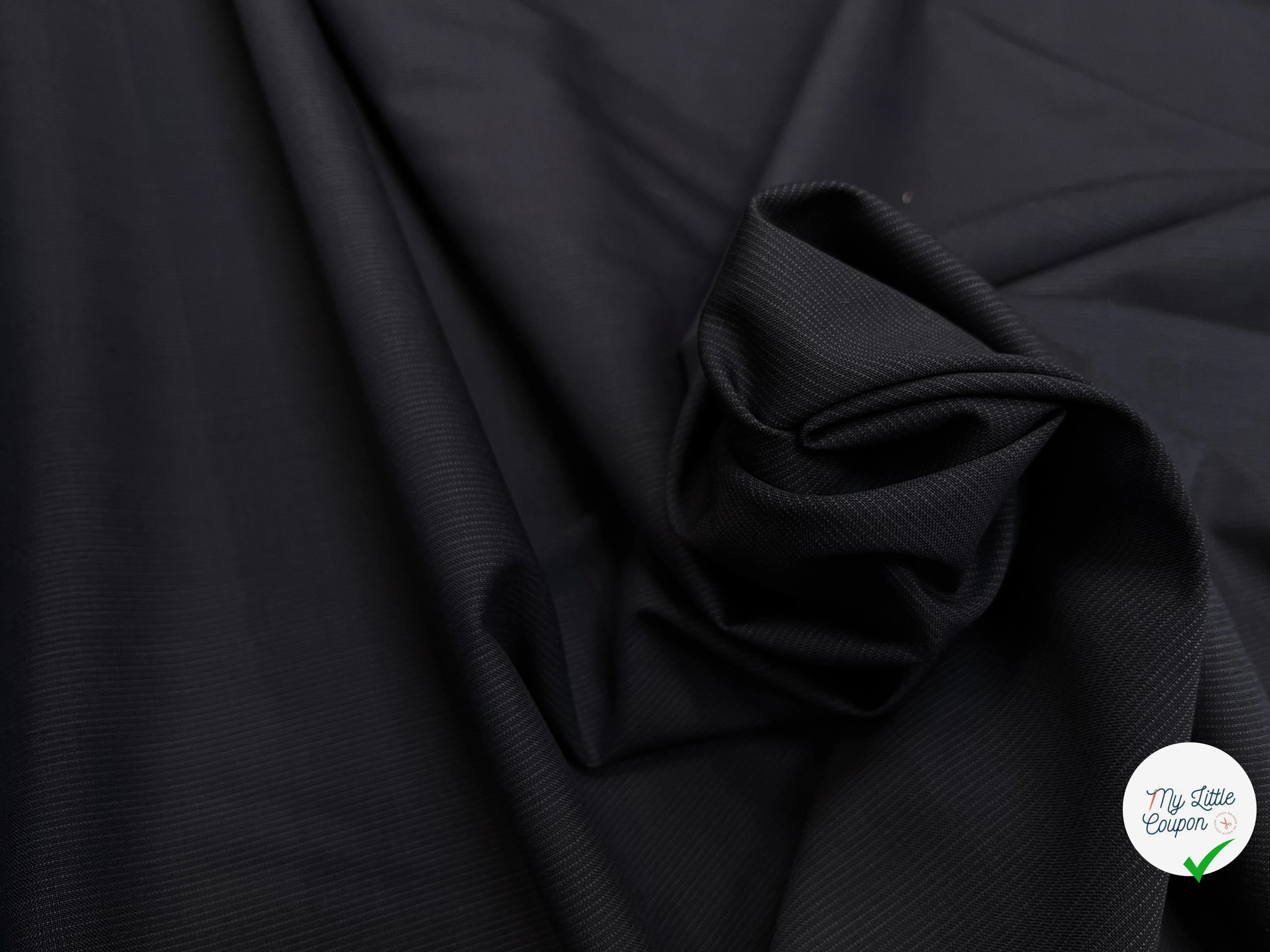 DRAPERIE DE LAINE DEPERLANTE BLEU NUIT GRIS FILS MULTICOLORES SUR LES LISIÈRES - My Little Coupon
