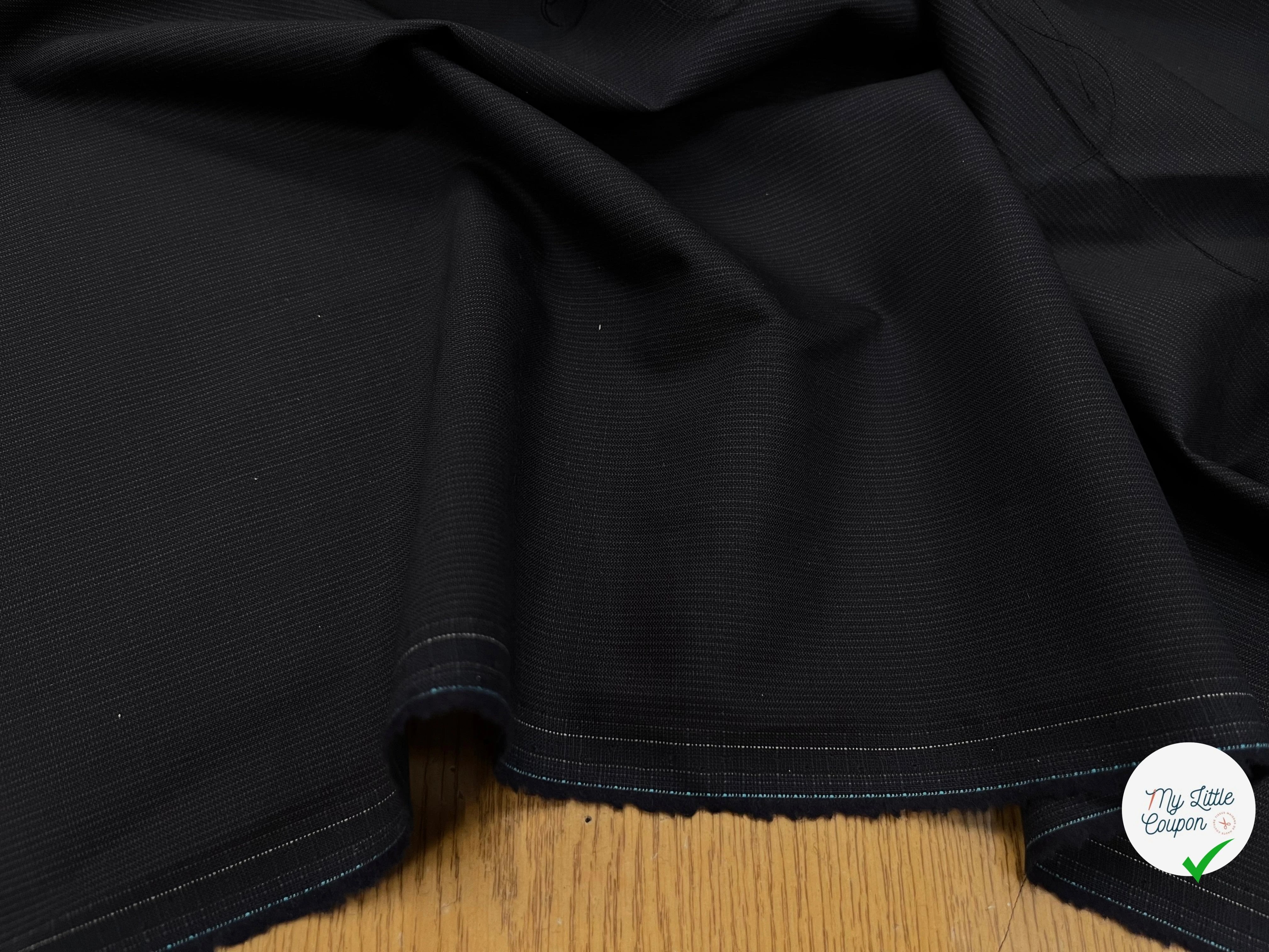 DRAPERIE DE LAINE DEPERLANTE BLEU NUIT GRIS FILS MULTICOLORES SUR LES LISIÈRES - My Little Coupon