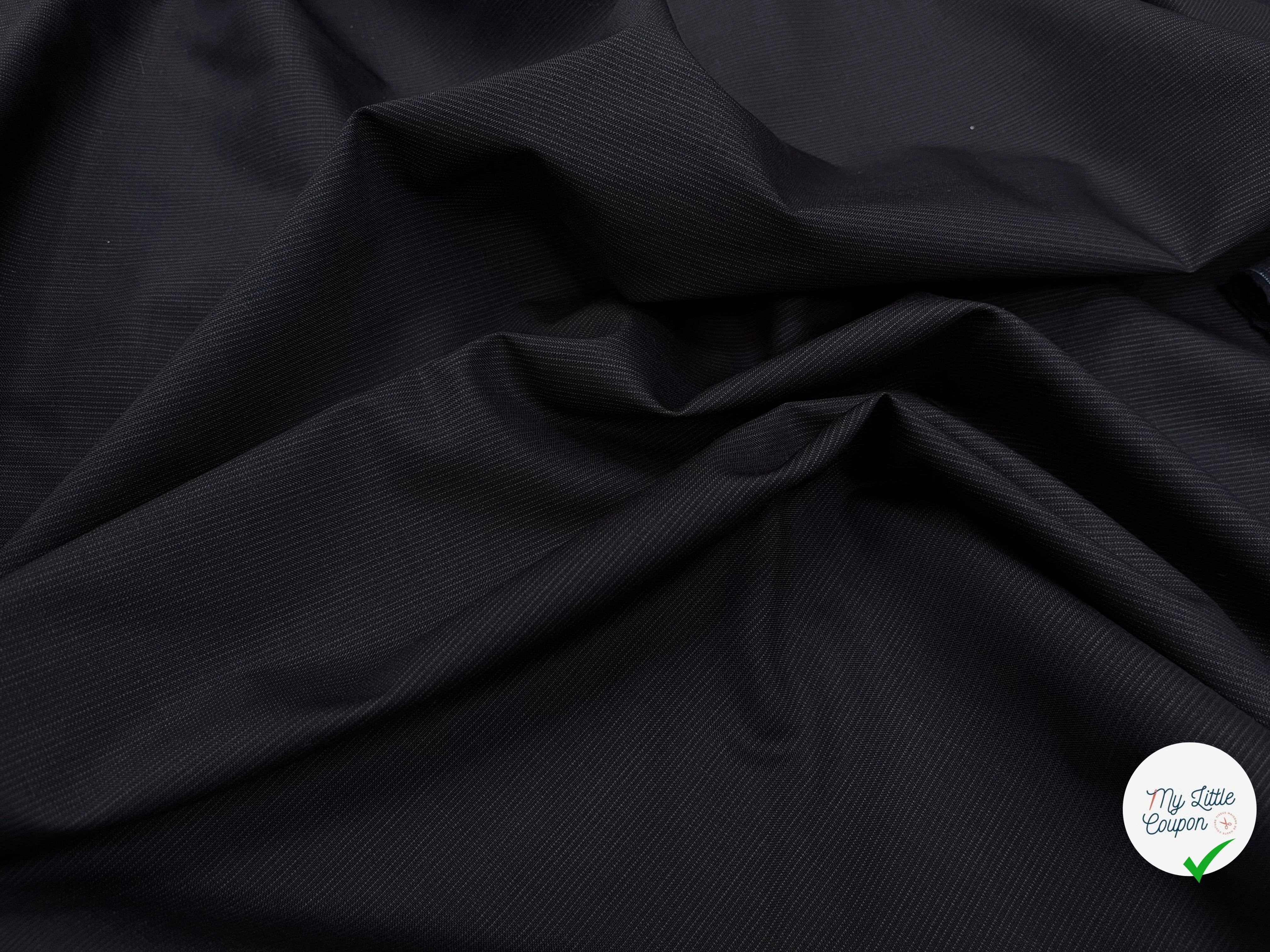 DRAPERIE DE LAINE DEPERLANTE BLEU NUIT GRIS FILS MULTICOLORES SUR LES LISIÈRES - My Little Coupon
