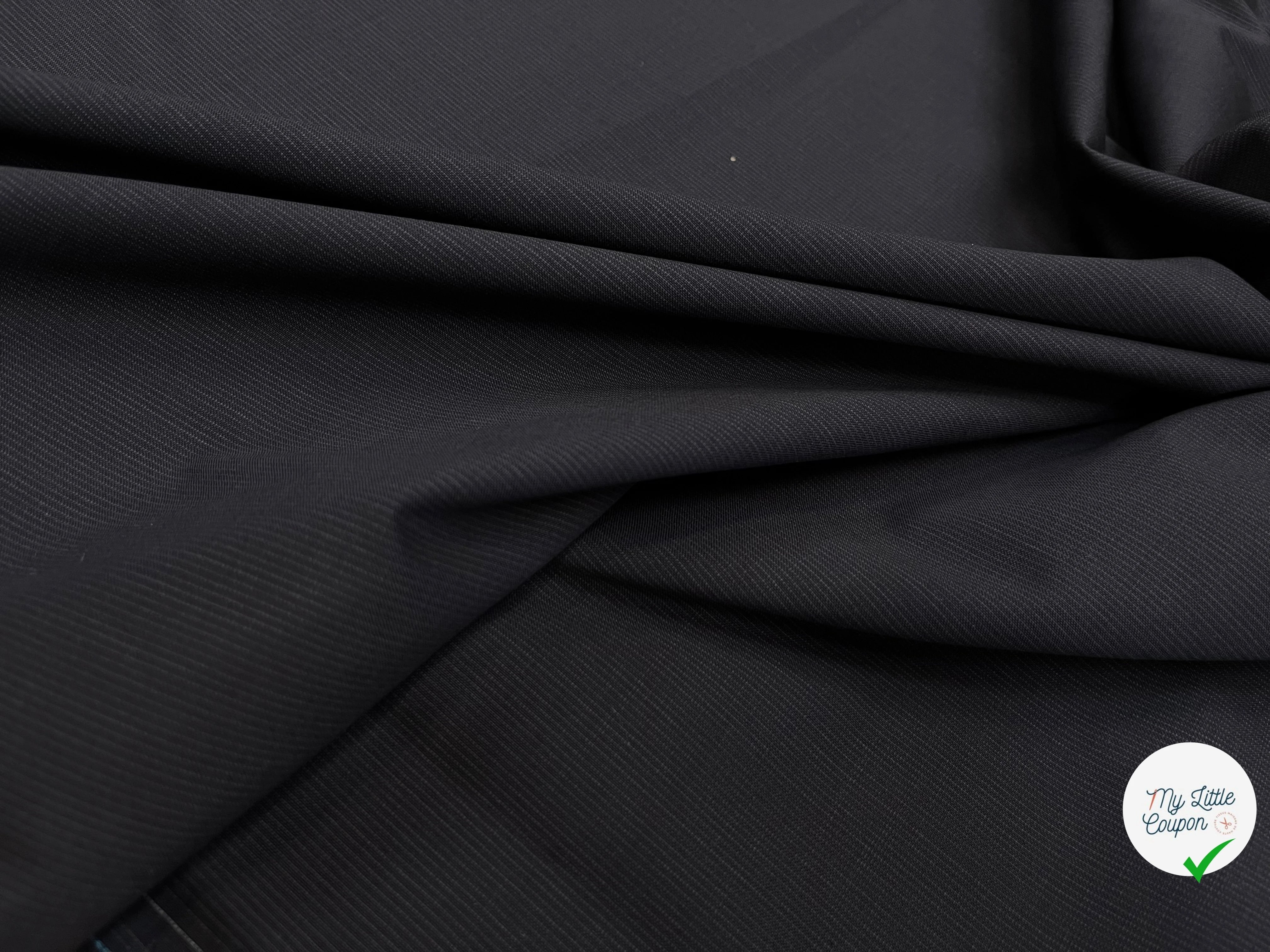 DRAPERIE DE LAINE DEPERLANTE BLEU NUIT GRIS FILS MULTICOLORES SUR LES LISIÈRES - My Little Coupon