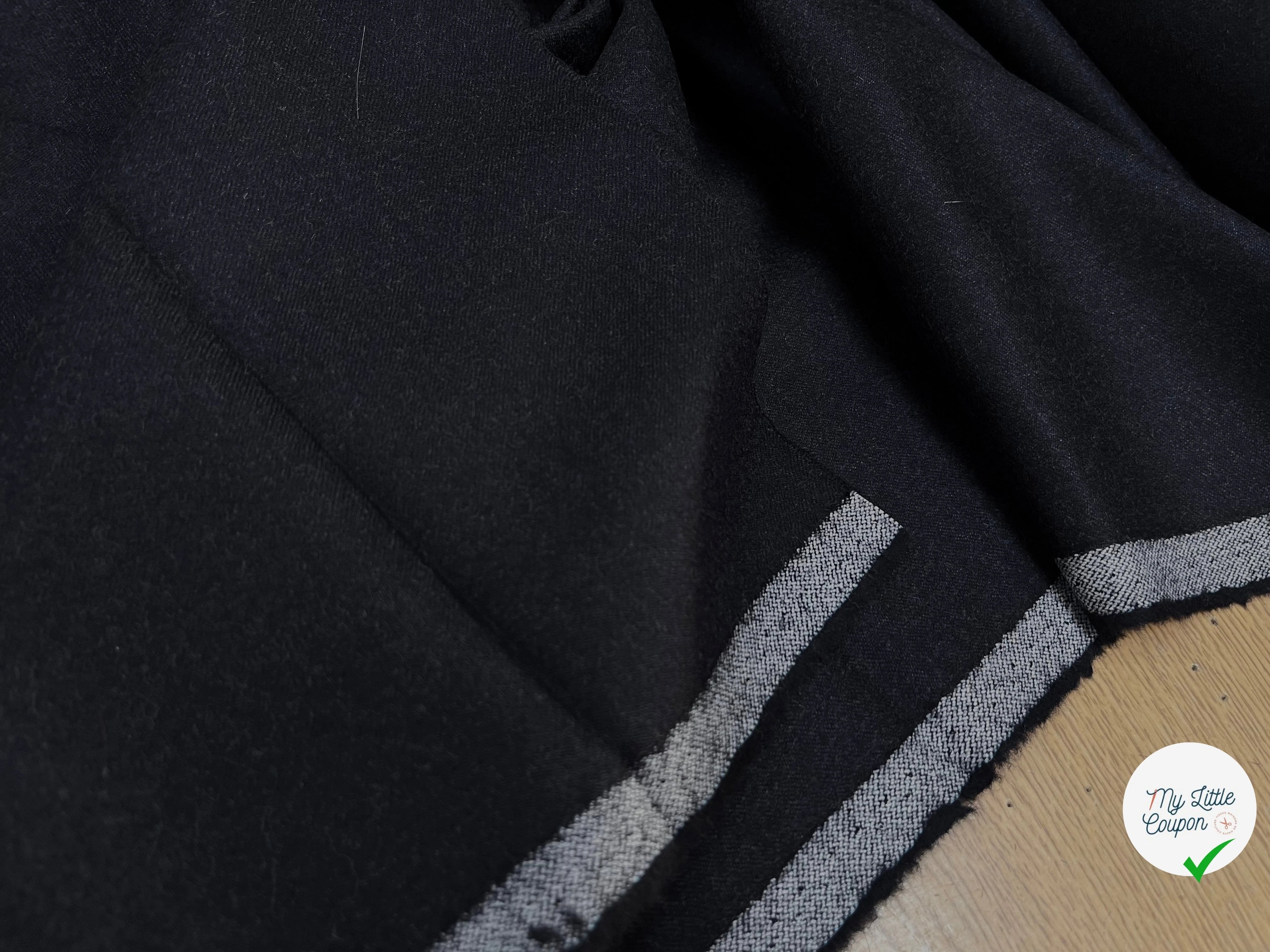 DRAPERIE DE LAINE FLANELLE BLEU NUIT FONCÉ  CHINÉ DEPERLANTE - My Little Coupon