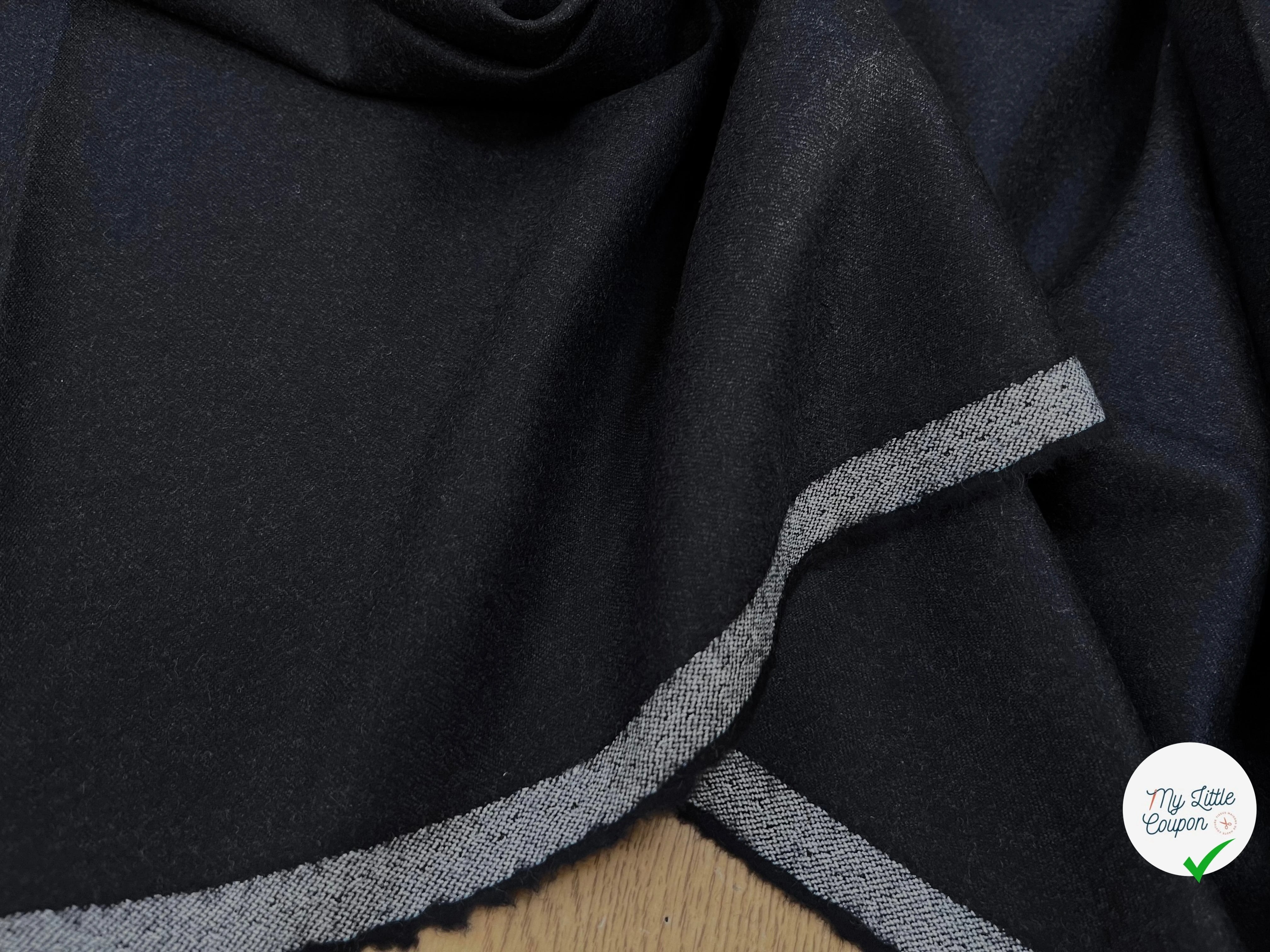 DRAPERIE DE LAINE FLANELLE BLEU NUIT FONCÉ  CHINÉ DEPERLANTE - My Little Coupon