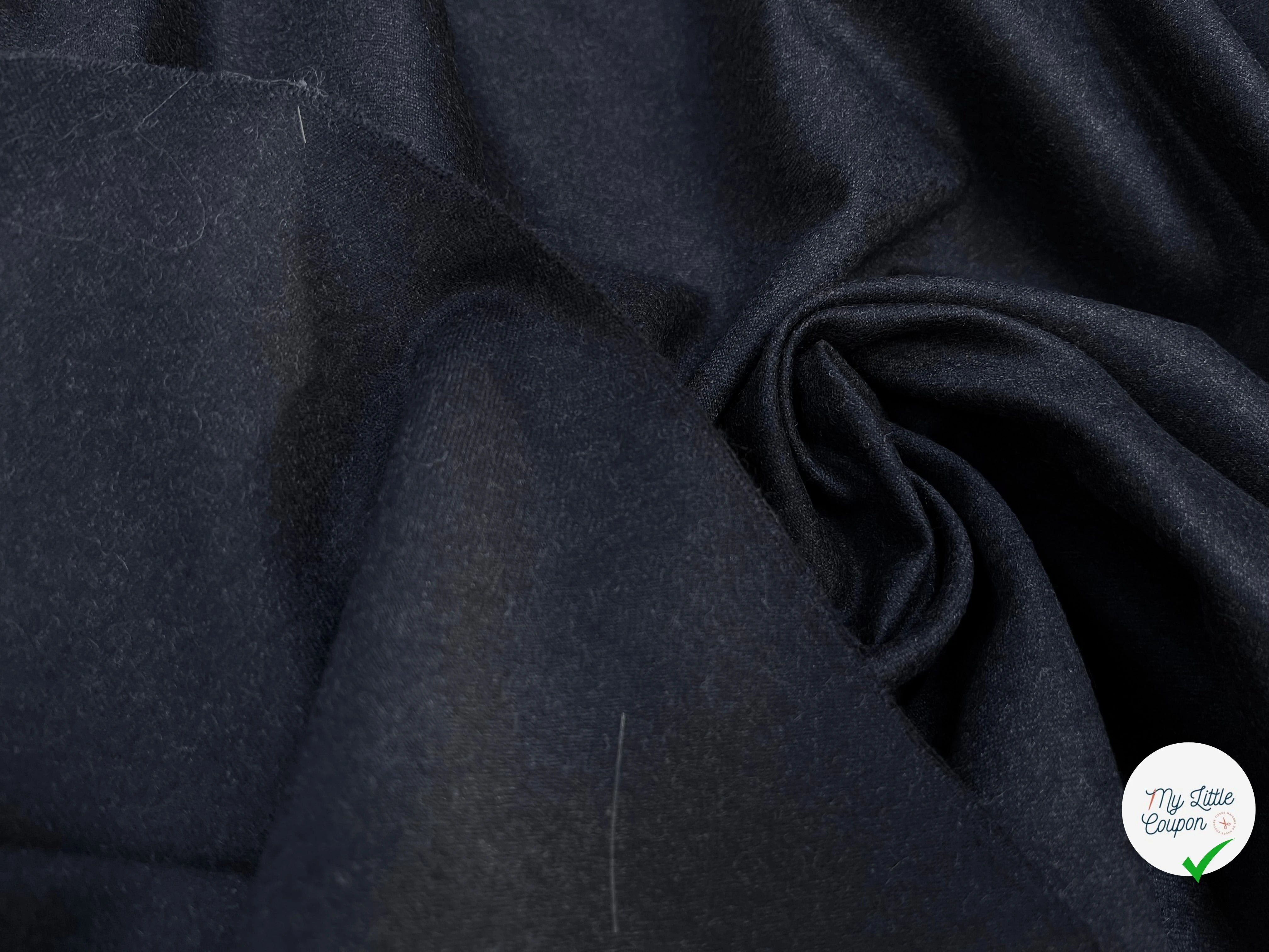 DRAPERIE DE LAINE FLANELLE BLEU NUIT FONCÉ  CHINÉ DEPERLANTE - My Little Coupon