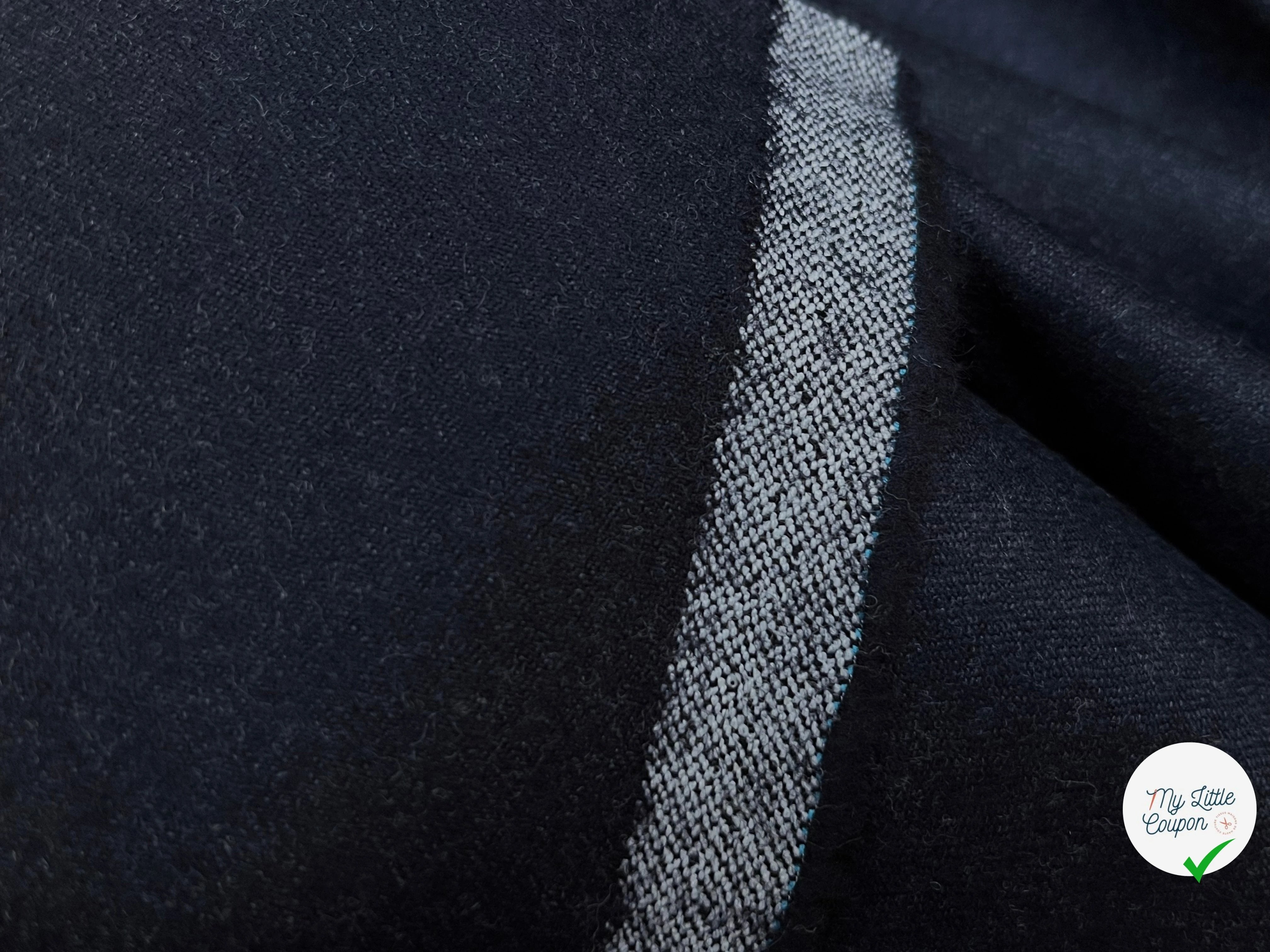 DRAPERIE DE LAINE FLANELLE BLEU NUIT FONCÉ  CHINÉ DEPERLANTE - My Little Coupon