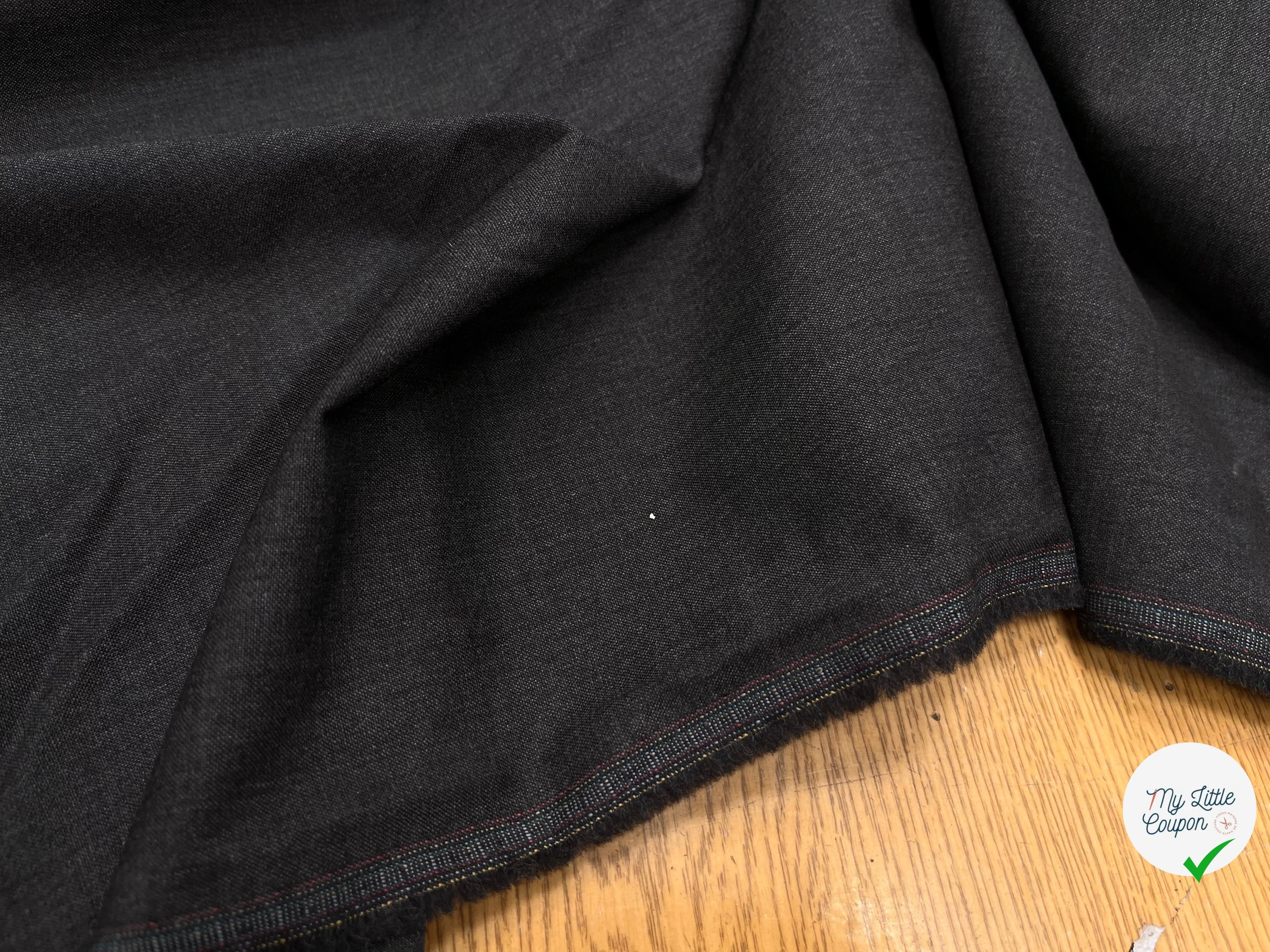 DRAPERIE DE LAINE GRIS FONCÉ ULTRA STRETCH & DEPERLANTE FILS MULTICOLORES SUR UNE LISIÈRE - My Little Coupon