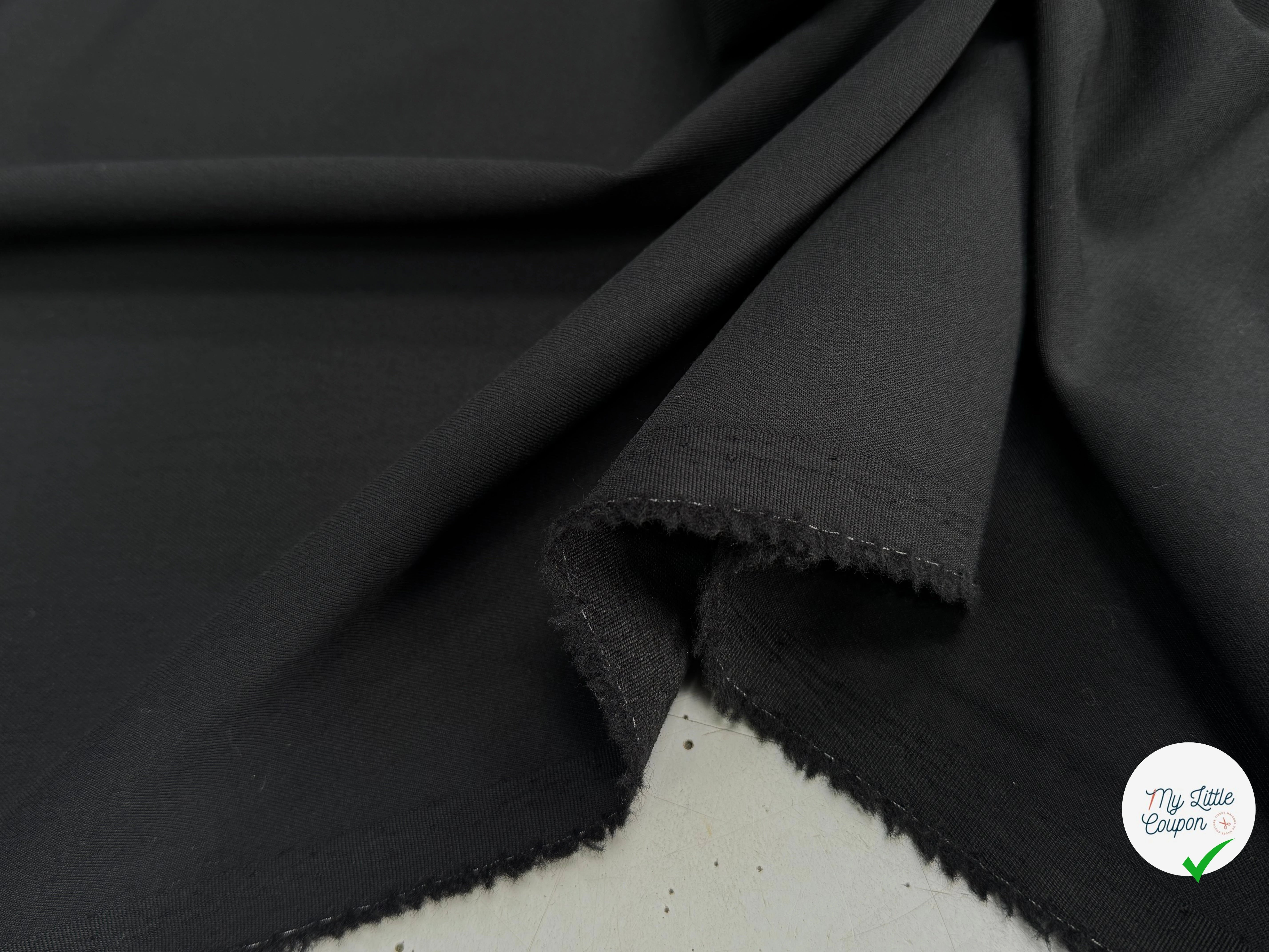DRAPERIE DE LAINE SERGÉE LOURDE ET STRETCH NOIR BELLE TENUE - My Little Coupon