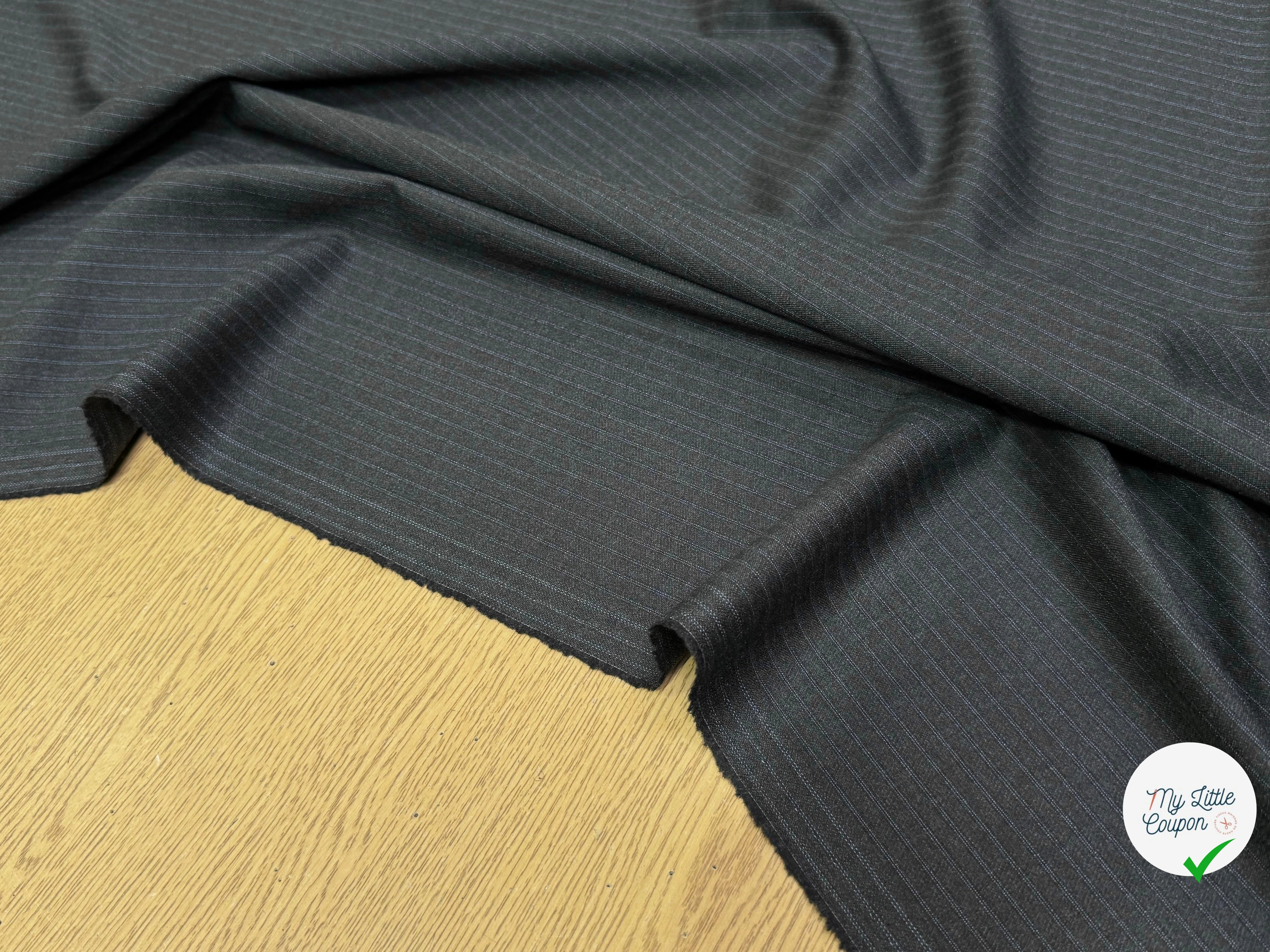 DRAPERIE DE LAINE SUPER 100'S GRIS RAYURES BLEUES TRÈS ÉLÉGANT - My Little Coupon