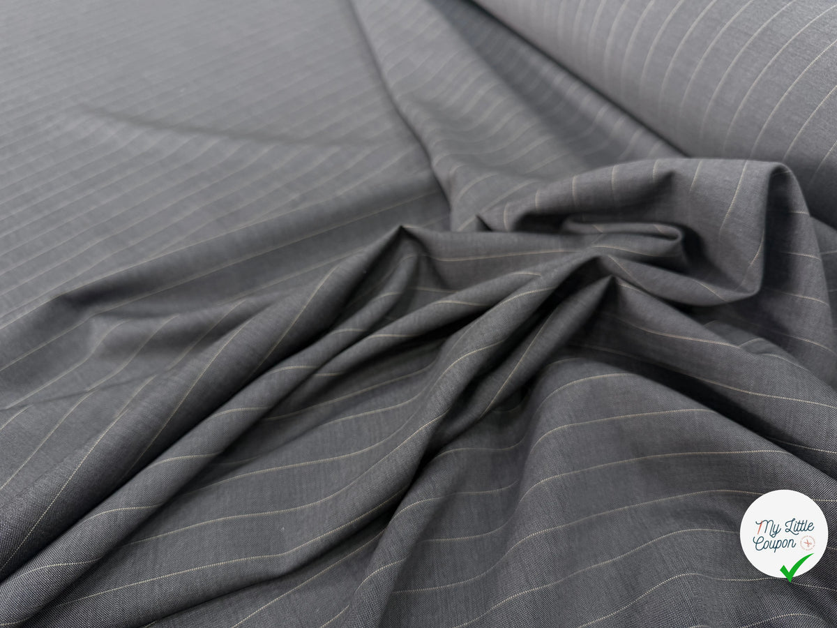 DRAPERIE DE LAINE VIERGE GRIS ANTHRACITE FINES RAYURES JAUNES MADE IN ITALY - My Little Coupon