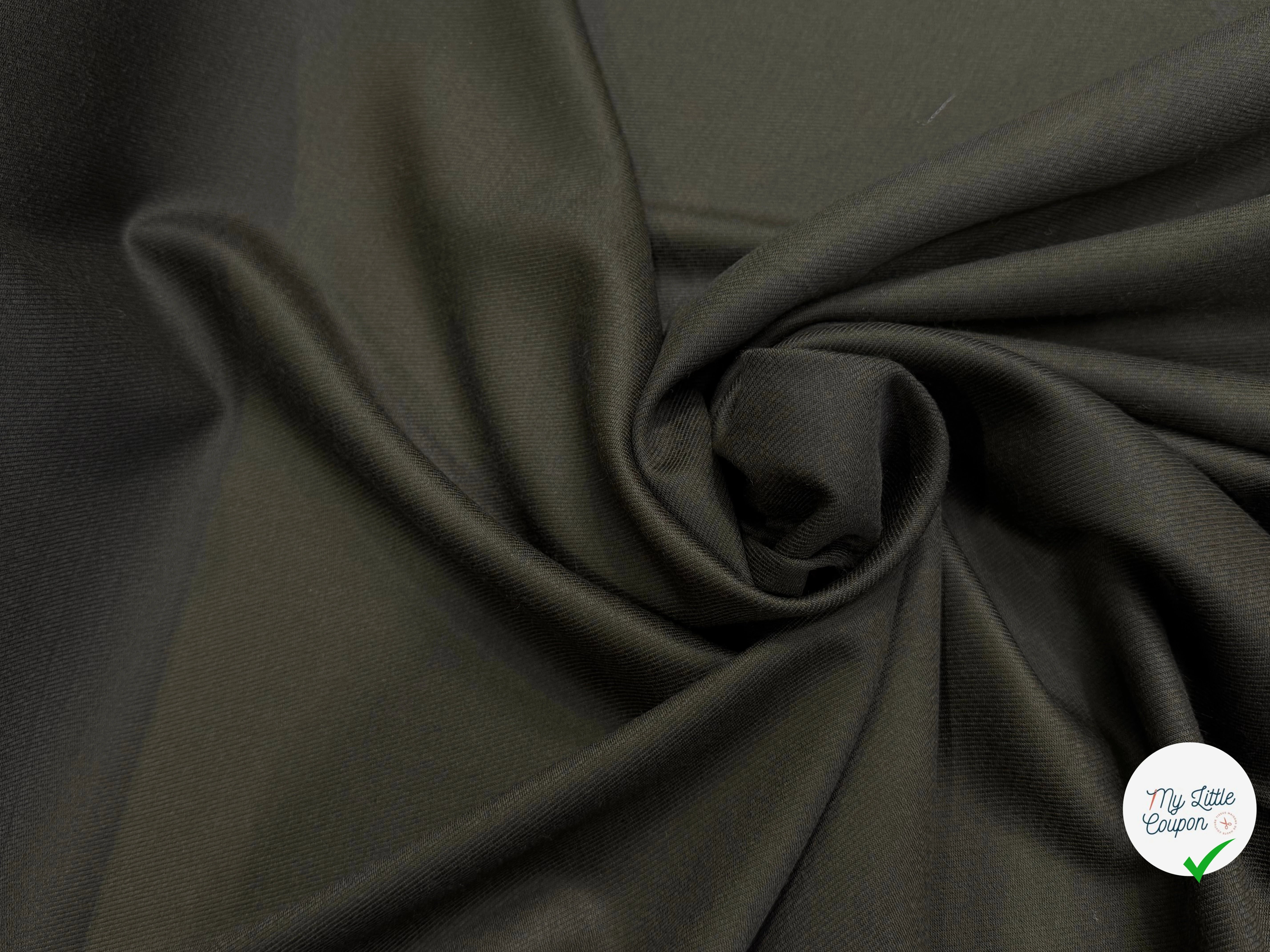 DRAPERIE DÉLICATE LÉGÈREMENT SATINÉE KAKI FONCÉ AU TOMBÉ FLUIDE 100% LAINE VIERGE - My Little Coupon