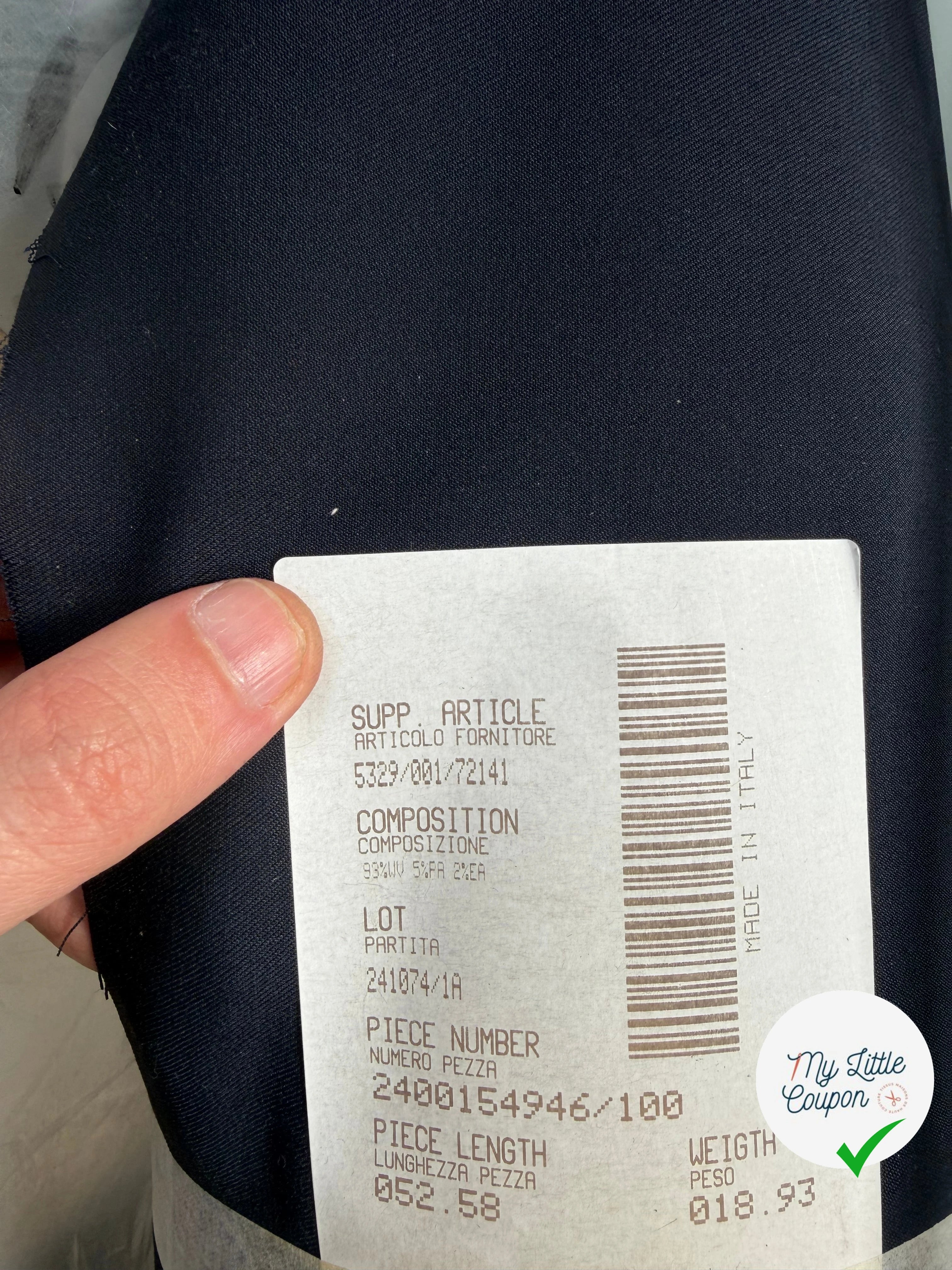 DRAPERIE ITALIENNE CHIC BLEU 93% LAINE VIERGE STRETCH - My Little Coupon