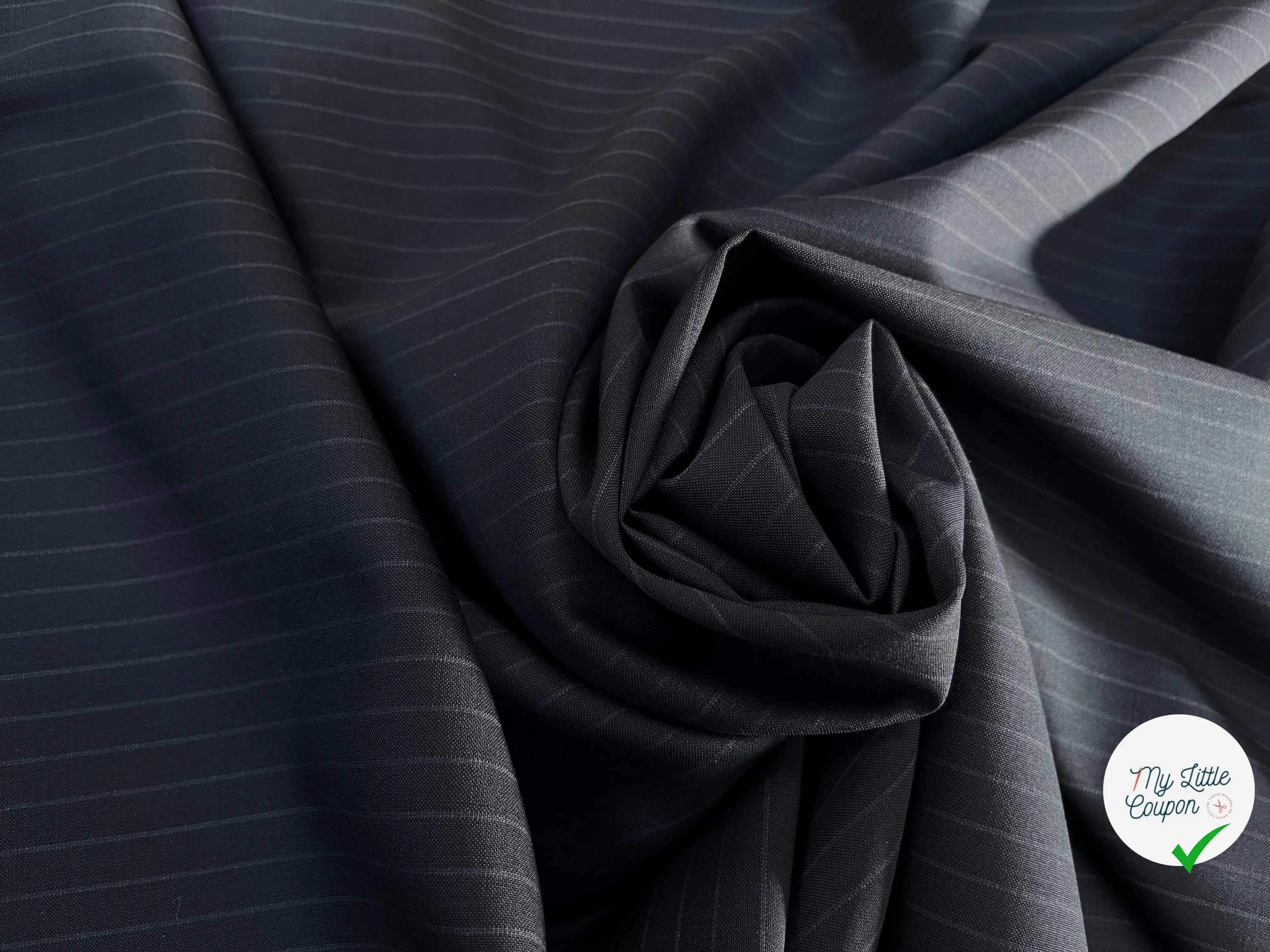 DRAPERIE LAINE FINES RAYURES BLEU MARINE STRETCH DEPERLANTE - My Little Coupon