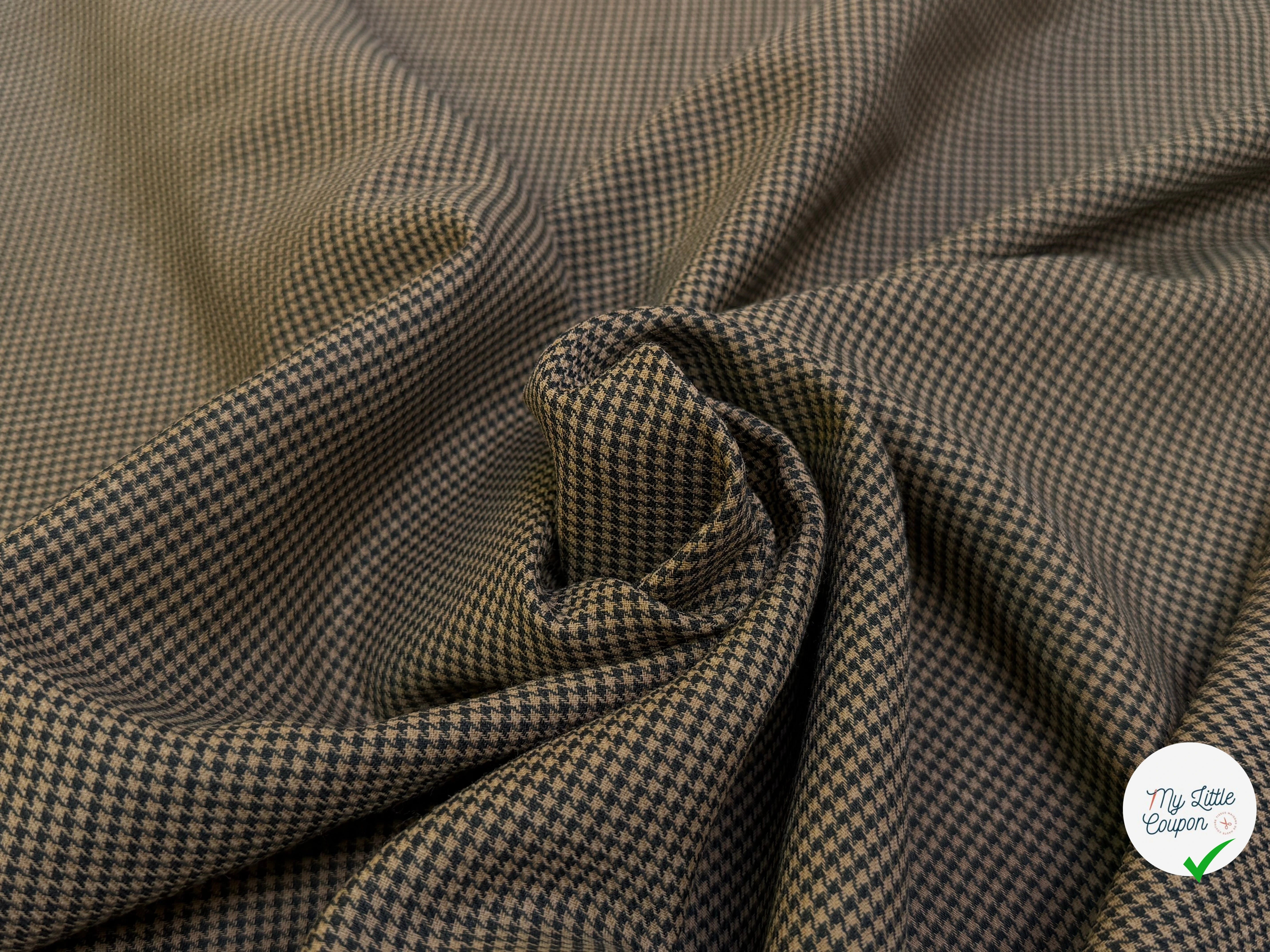 DRAPERIE POLYLAINE STRETCH PIED DE COQ MARRON NOIR - My Little Coupon