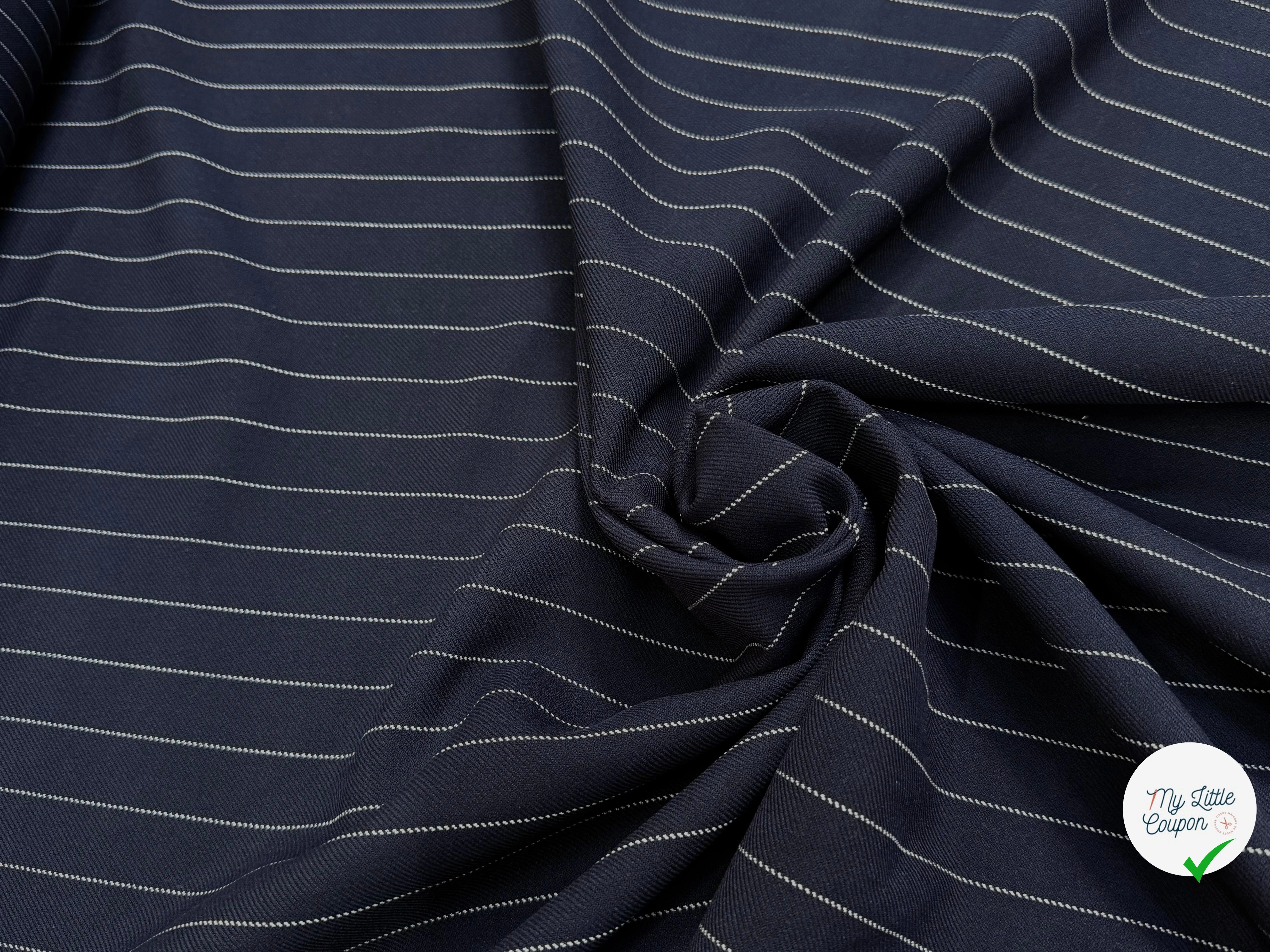 DRAPERIE POLYVISCOSE LOURDE STRETCH MARINE À RAYURES - My Little Coupon