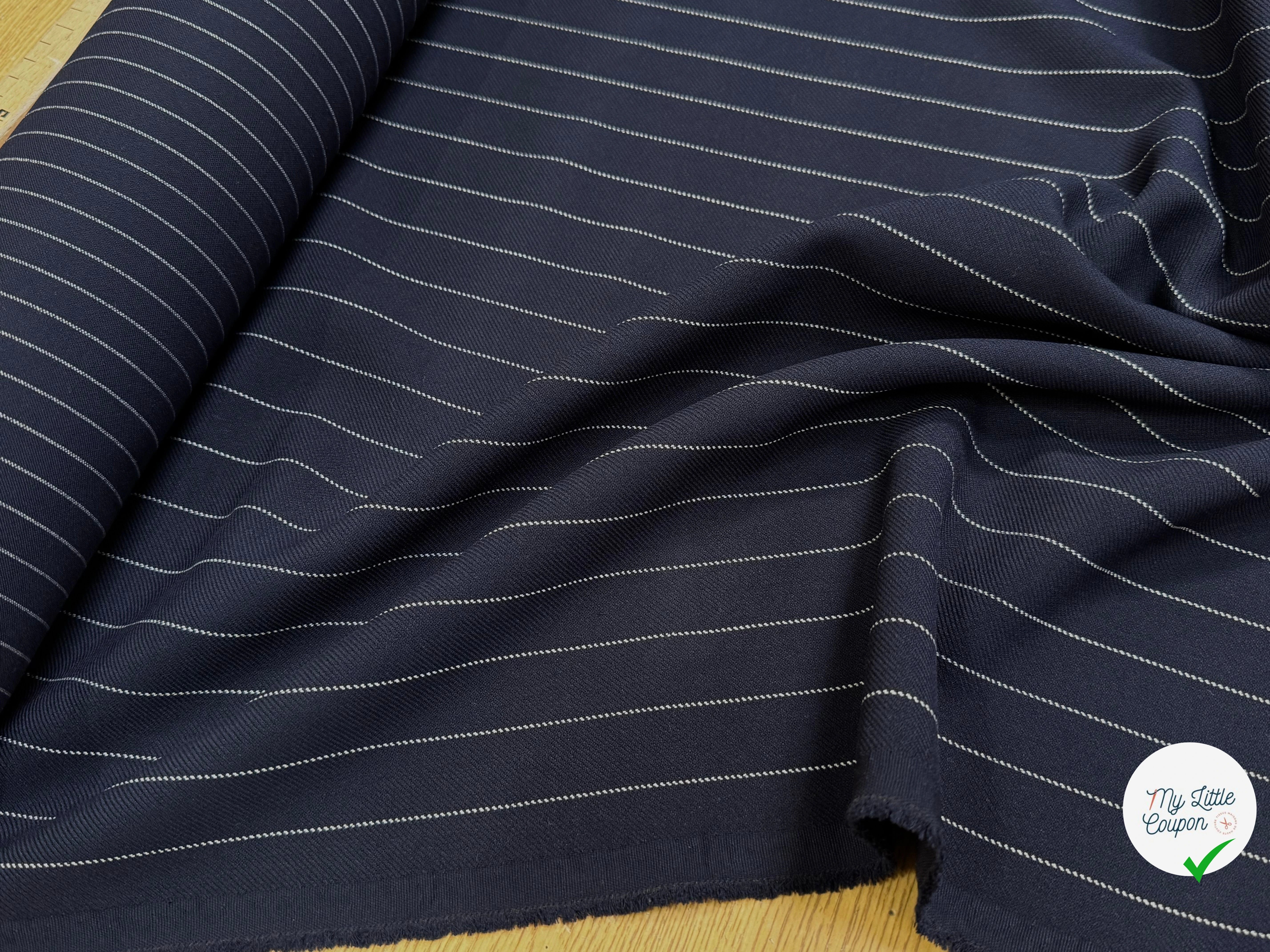 DRAPERIE POLYVISCOSE LOURDE STRETCH MARINE À RAYURES - My Little Coupon