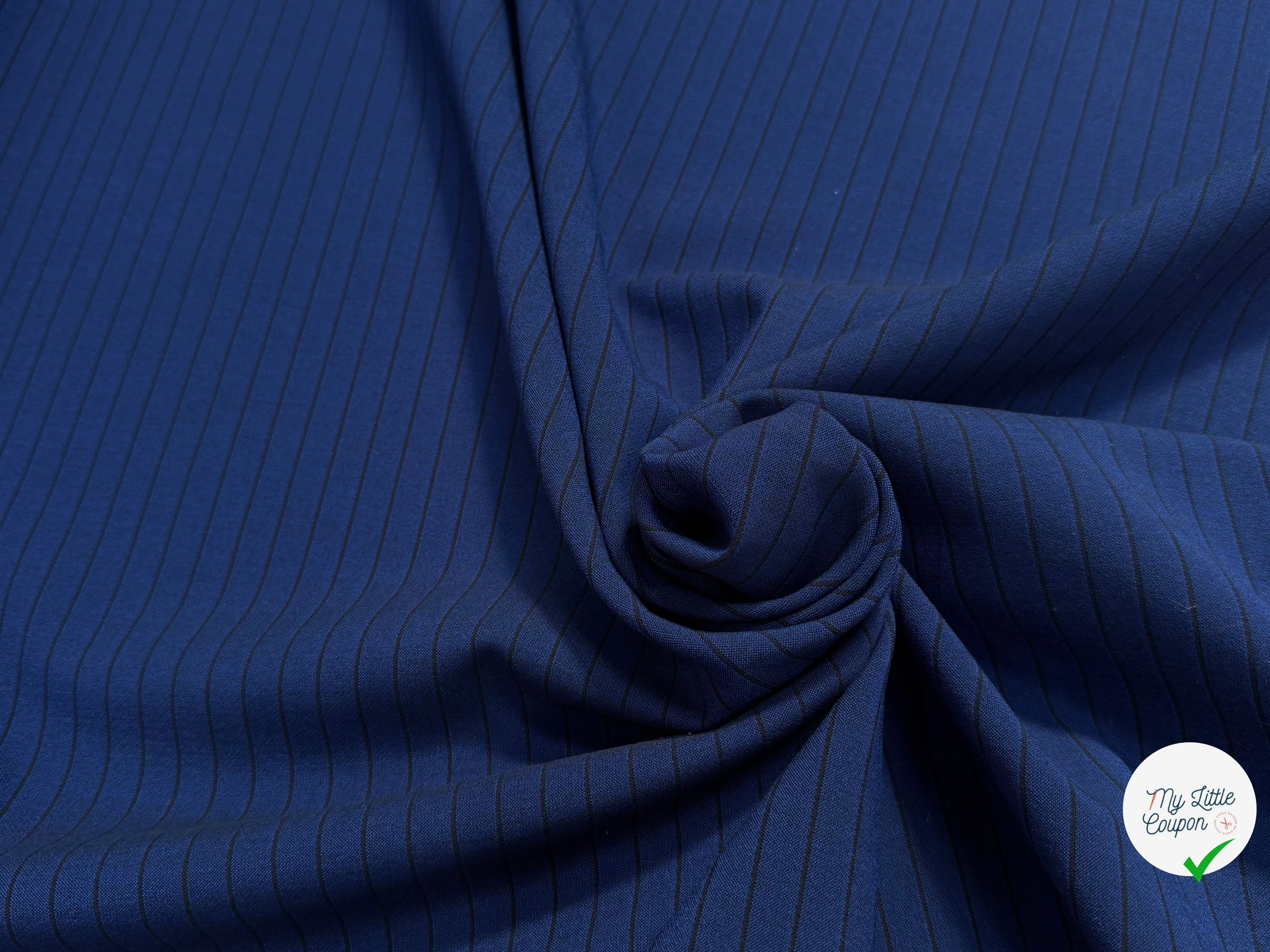 DRAPERIE POLYVISCOSE LOURDE ULTRA STRETCH BLEU À RAYURES CHIC TENUE - My Little Coupon