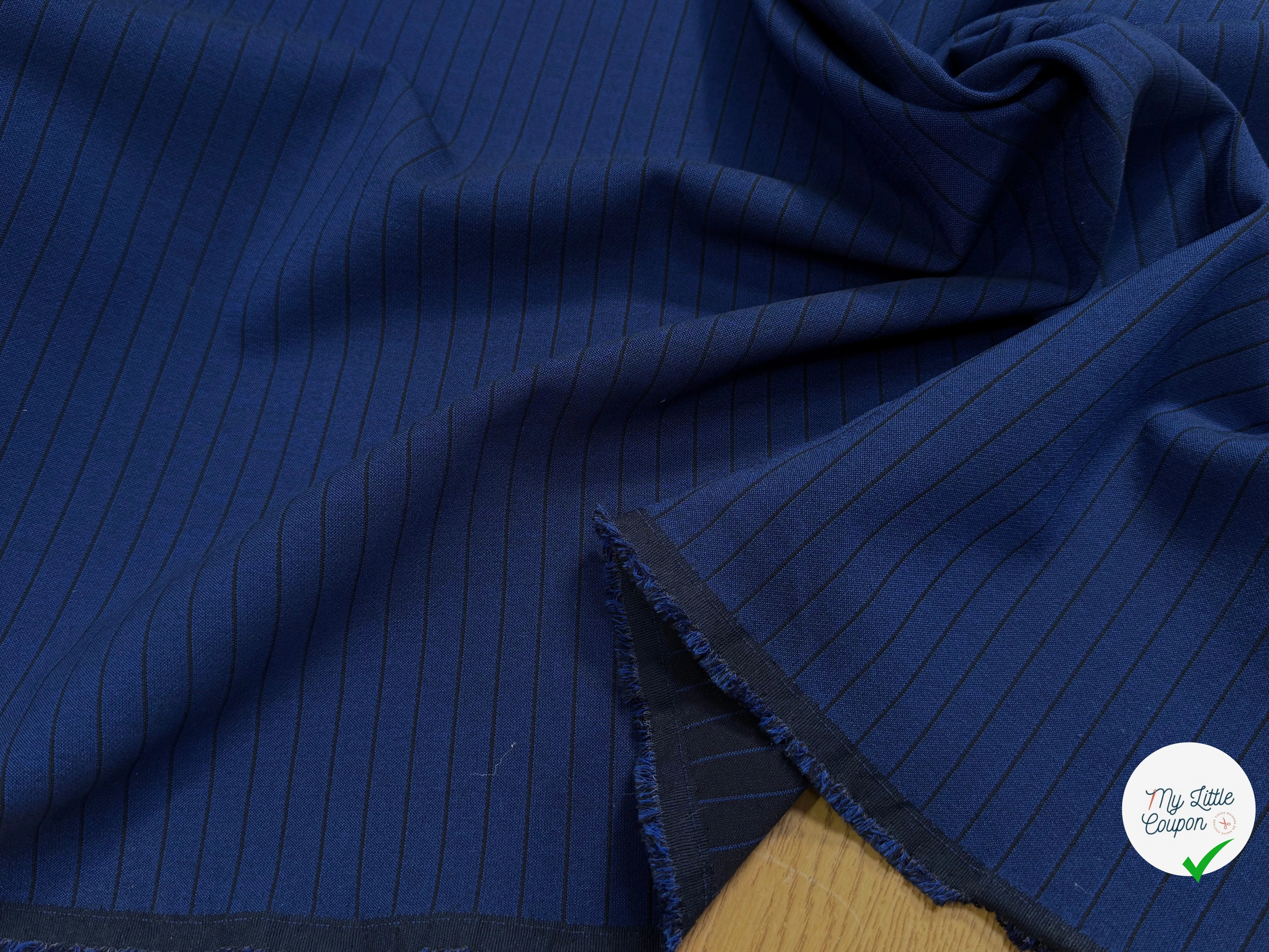 DRAPERIE POLYVISCOSE LOURDE ULTRA STRETCH BLEU À RAYURES CHIC TENUE - My Little Coupon