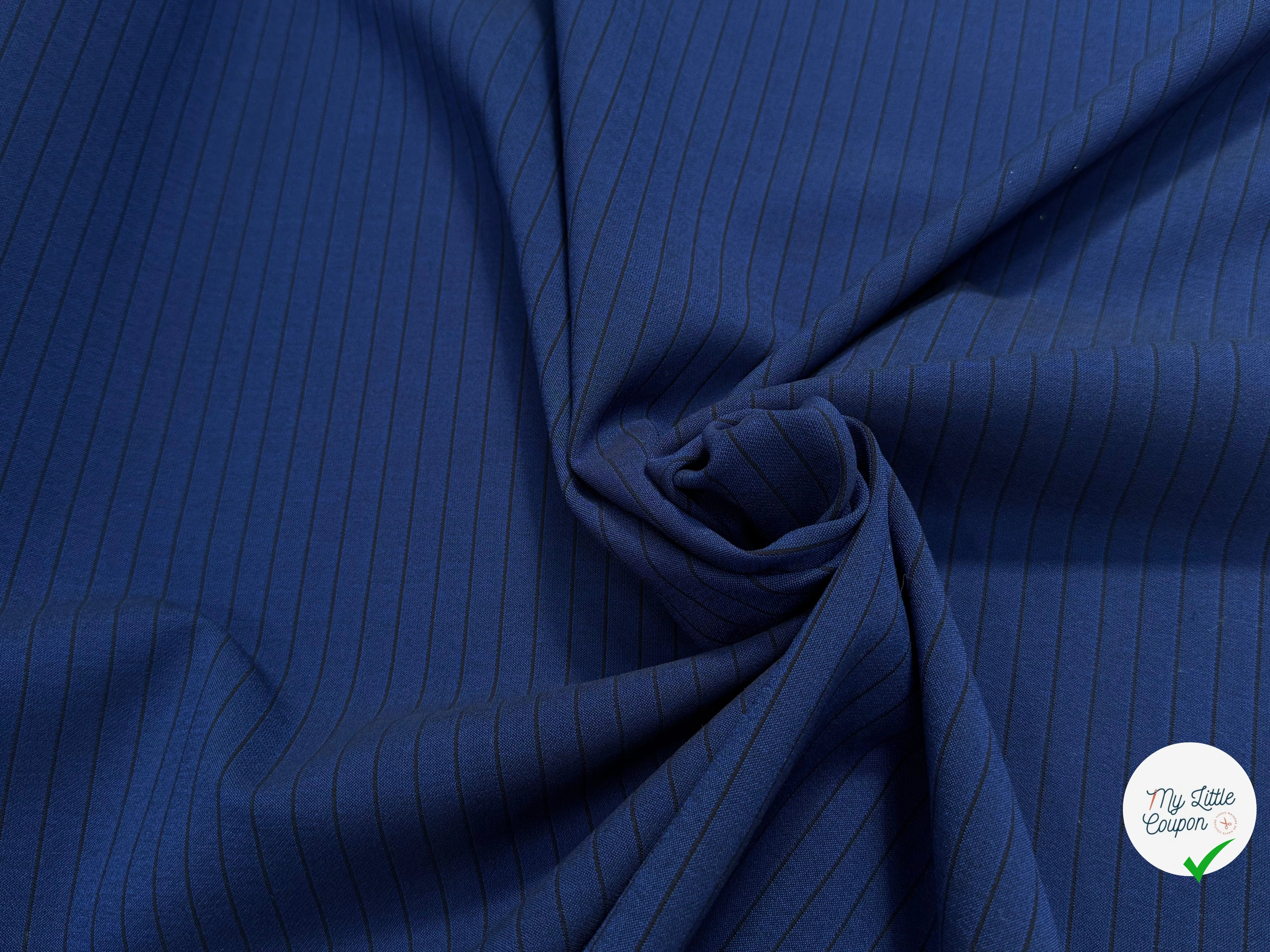 DRAPERIE POLYVISCOSE LOURDE ULTRA STRETCH BLEU À RAYURES CHIC TENUE - My Little Coupon
