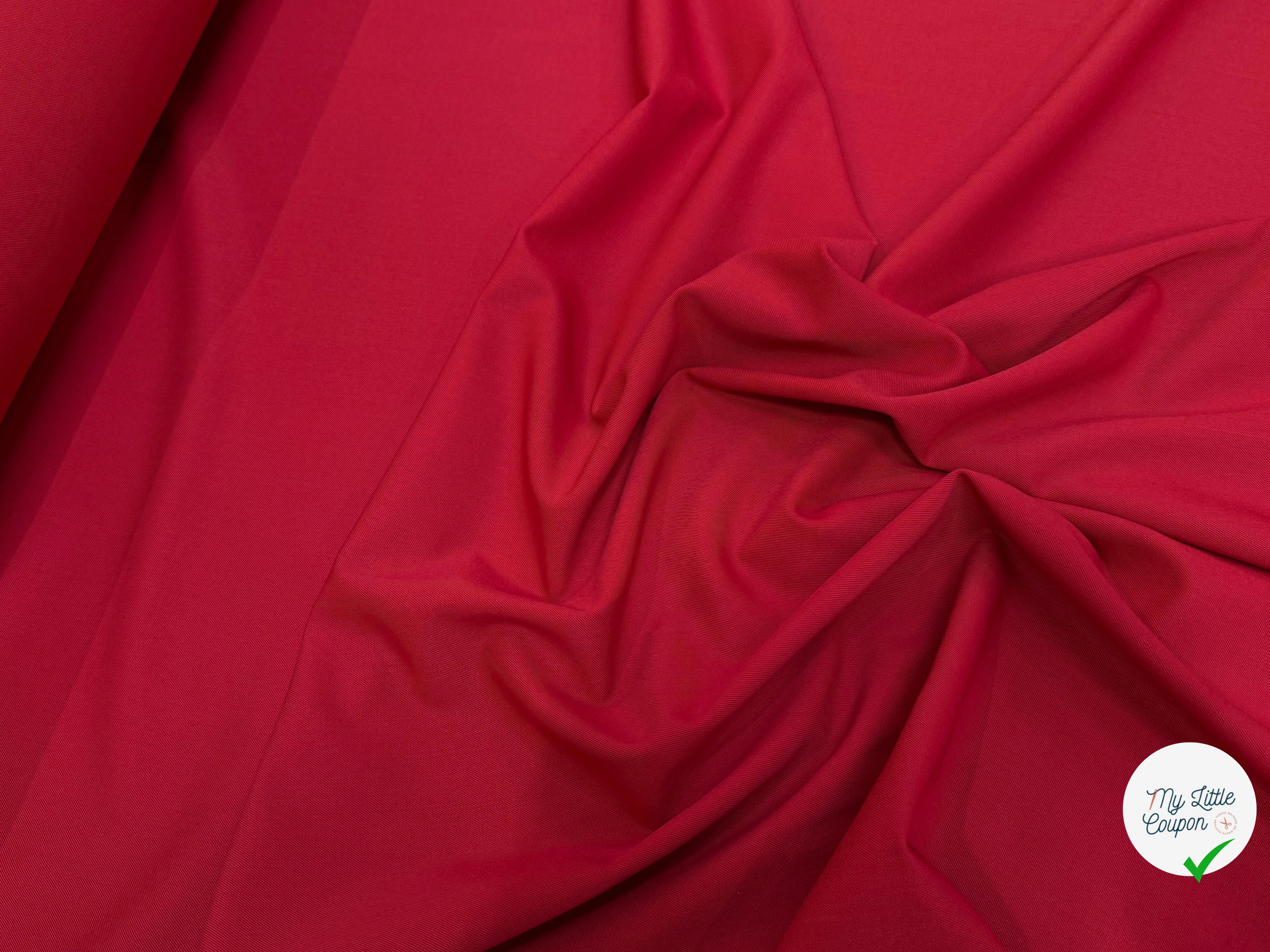 DRAPERIE SERGÉE POLYLAINE STRETCH CERISE NET - My Little Coupon