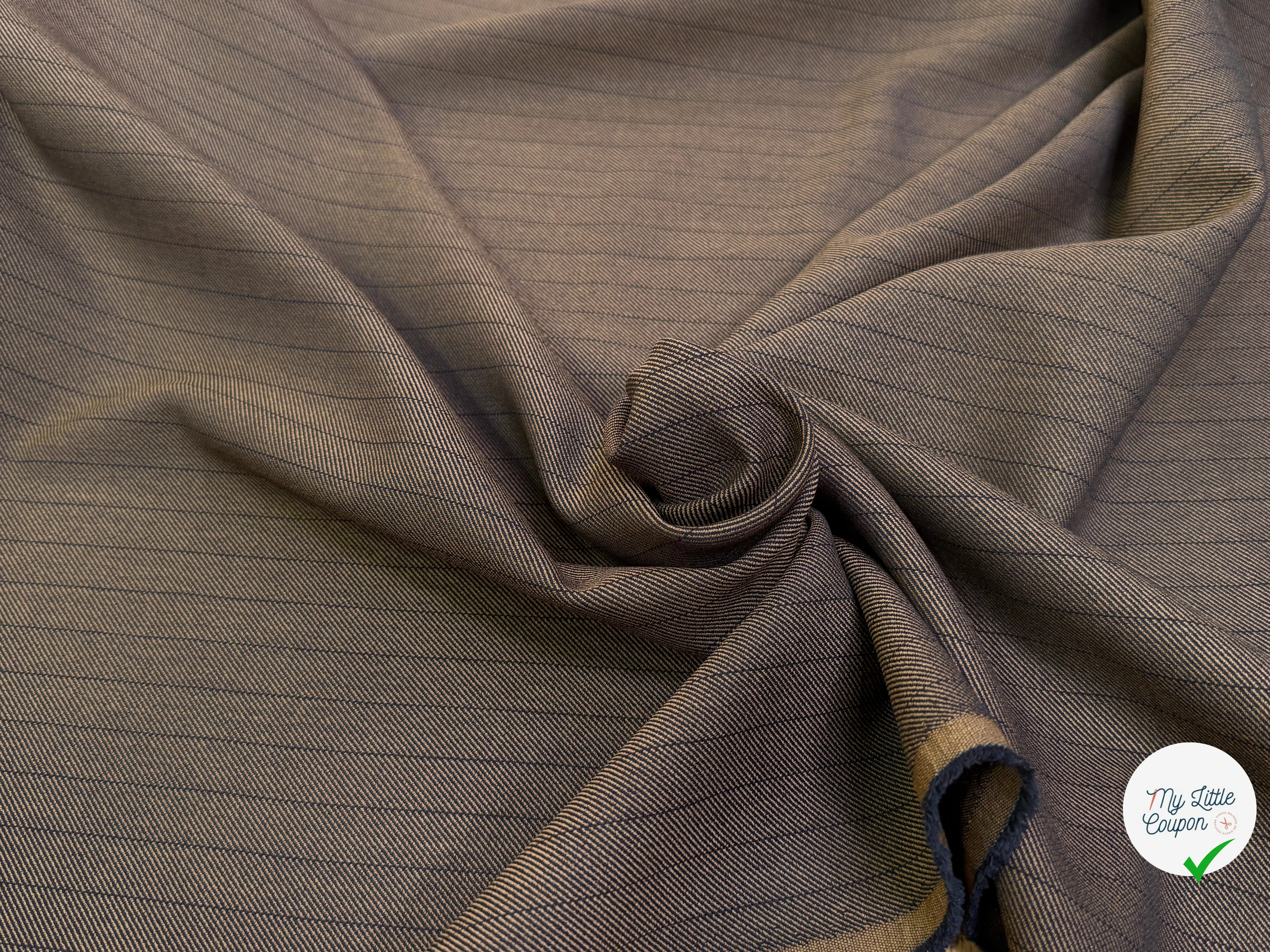 DRAPERIE SERGÉE STRETCH MARRON À RAYURES - My Little Coupon