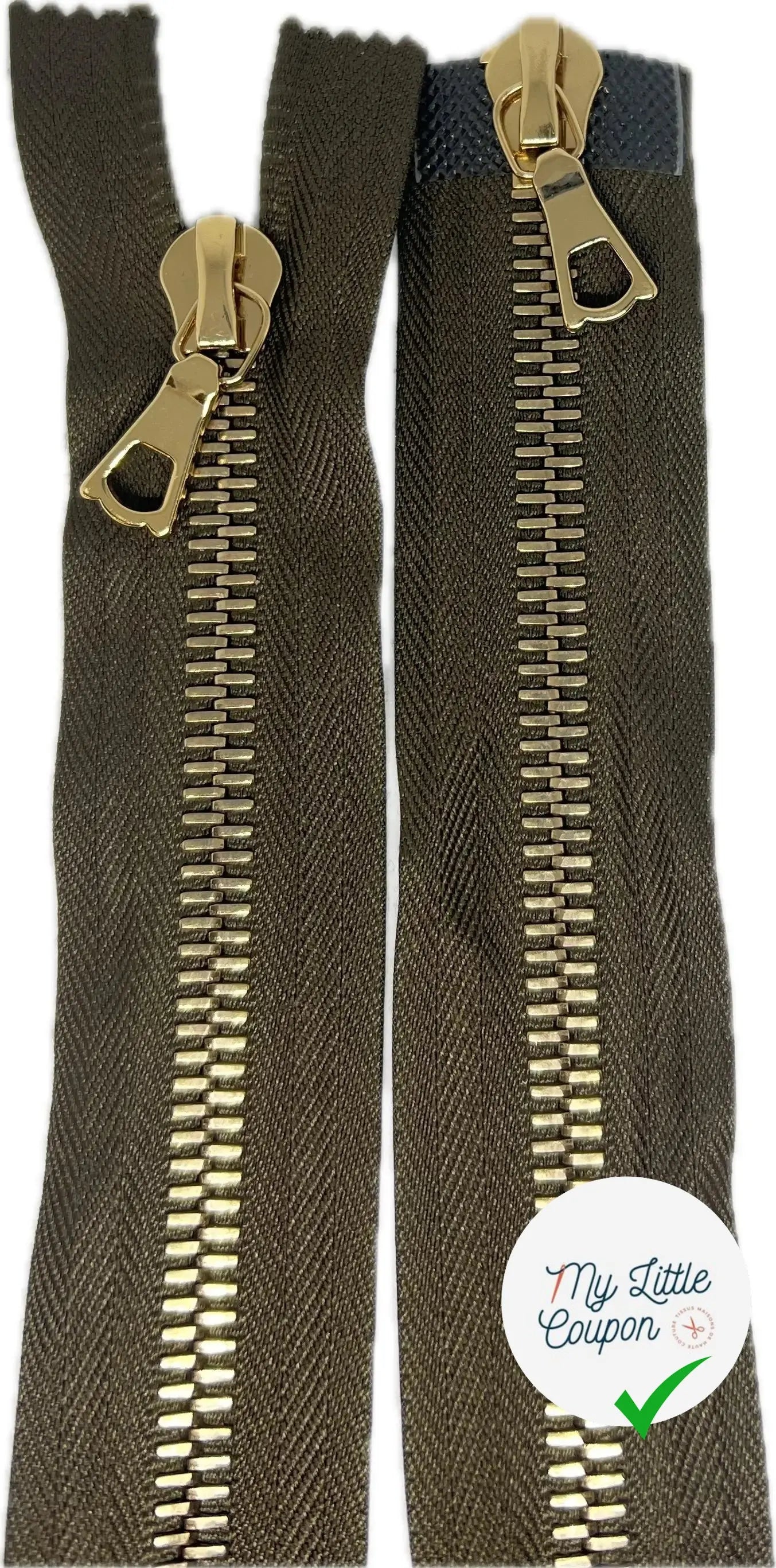 FERMETURE RIRI MÉTAL DORÉ DOUBLE VOIES  100CM M8 KAKI - My Little Coupon