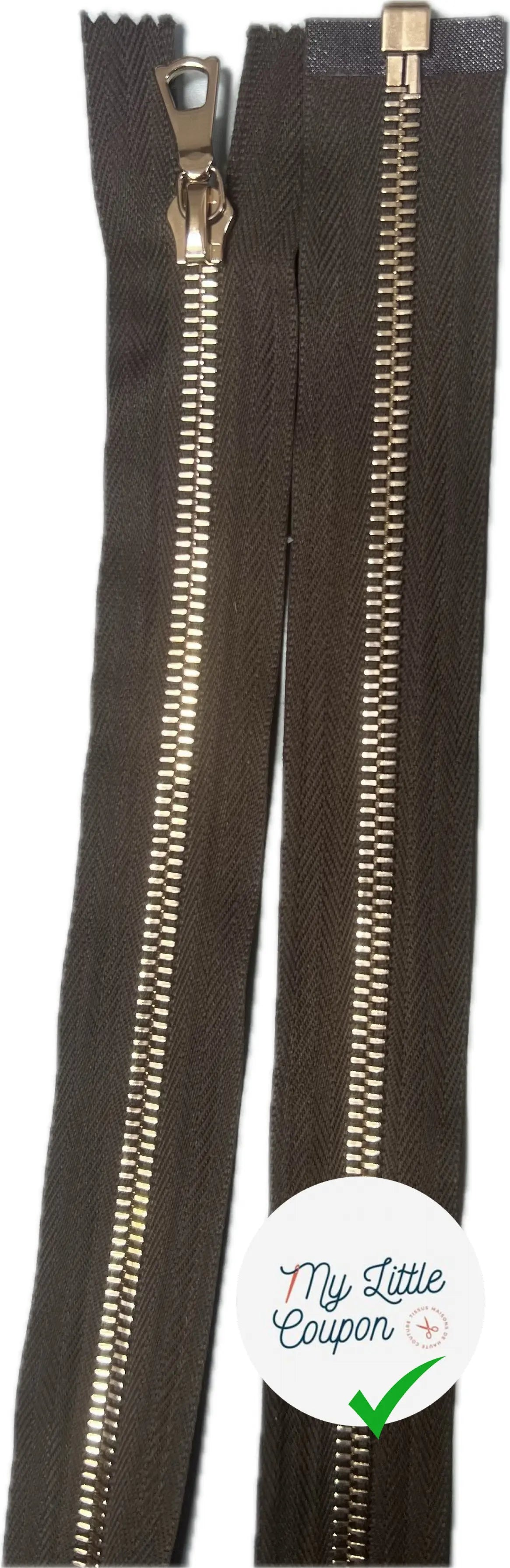 FERMETURE RIRI MÉTAL DORÉ SÉPARABLE 90CM M6 KAKI MARONNÉ - My Little Coupon