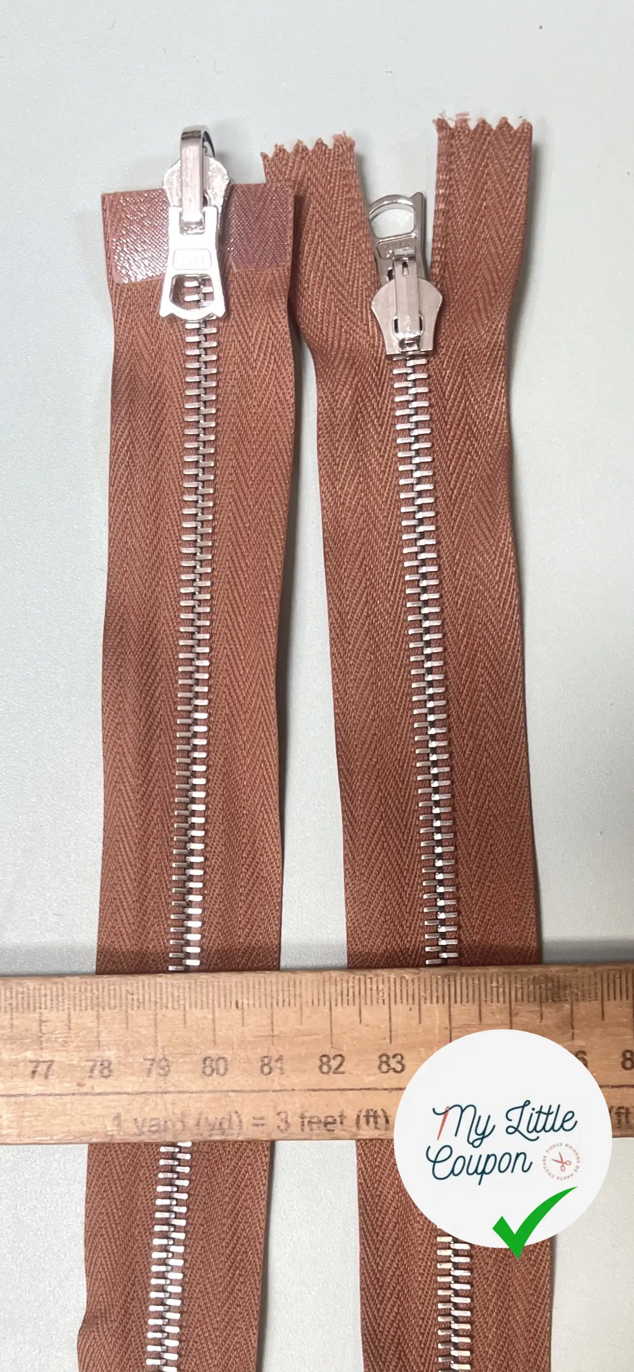 FERMETURE RIRI MÉTAL DOUBLE VOIES  90CM MARRON CLAIR - My Little Coupon