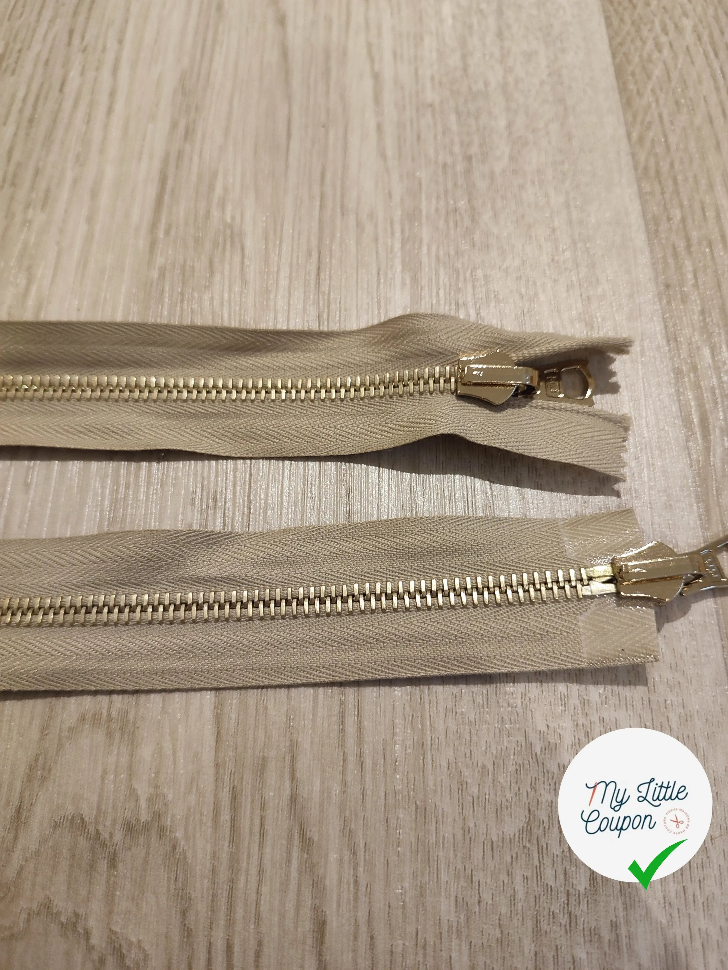FERMETURE RIRI METAL NON SÉPARABLE DOUBLE CHEMINS RÉVERSIBLE 90CM BEIGE FONCÉ - My Little Coupon