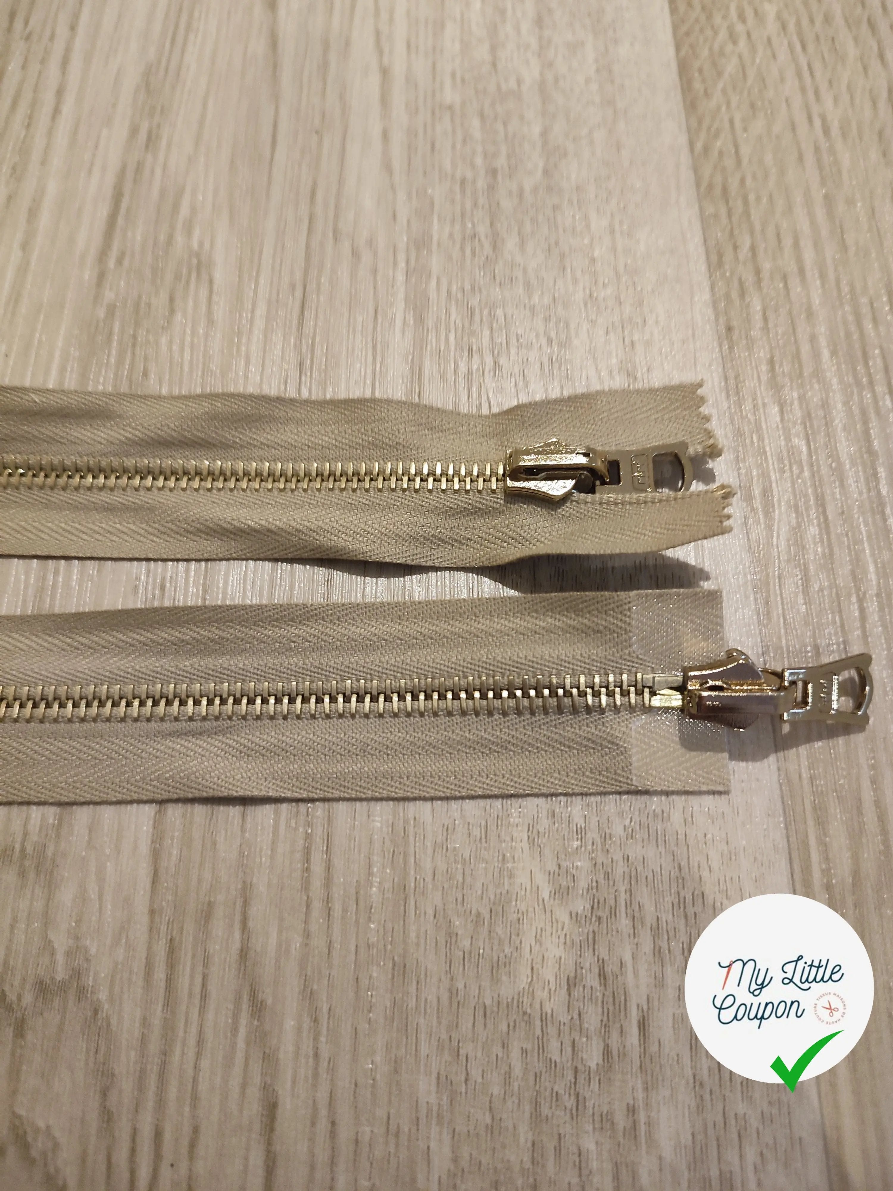 FERMETURE RIRI METAL NON SÉPARABLE DOUBLE CHEMINS RÉVERSIBLE 90CM BEIGE FONCÉ - My Little Coupon