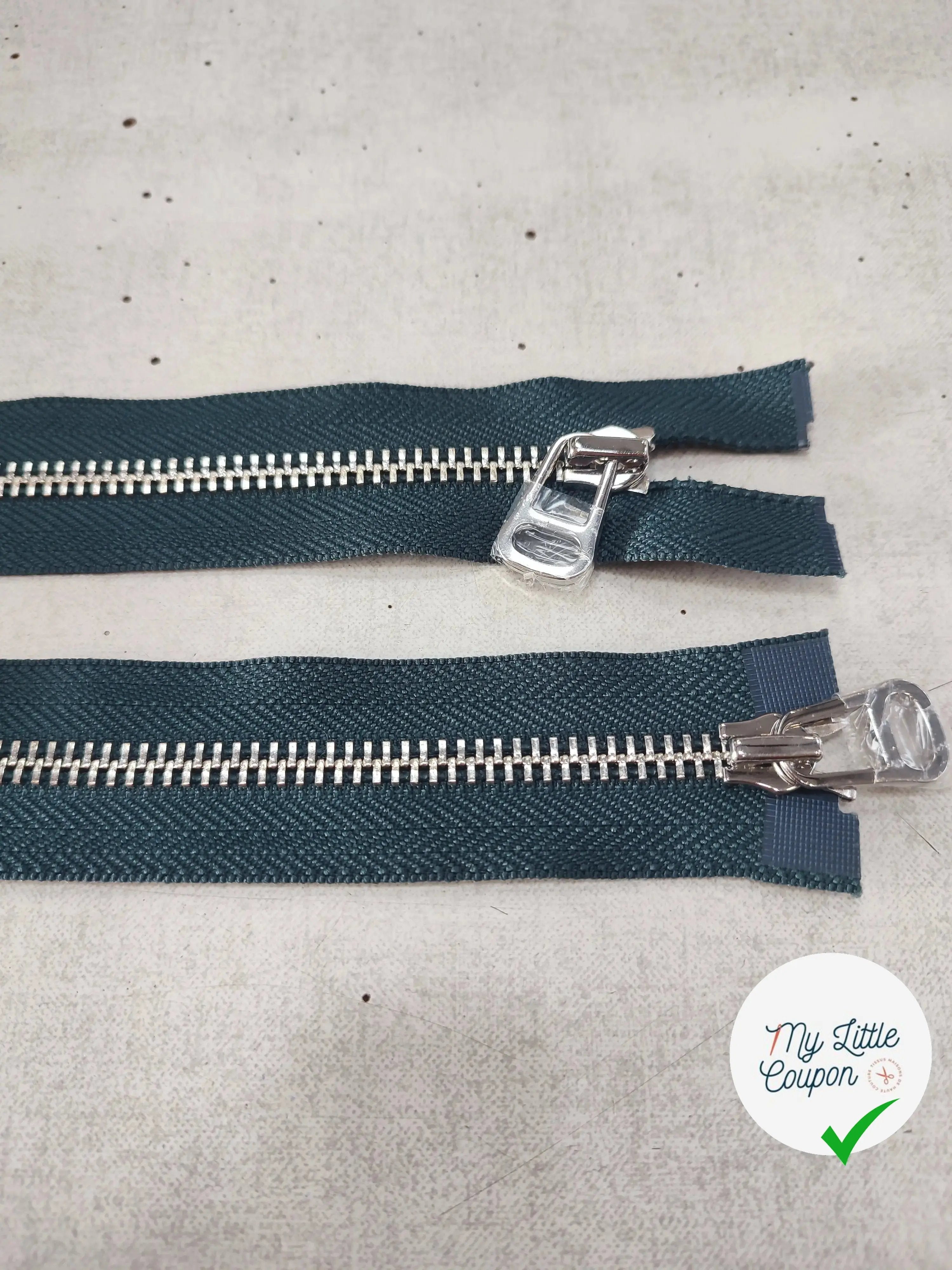 FERMETURE RIRI METAL NON SÉPARABLE DOUBLE CHEMINS 100CM VERT BLEU FONCÉ - My Little Coupon