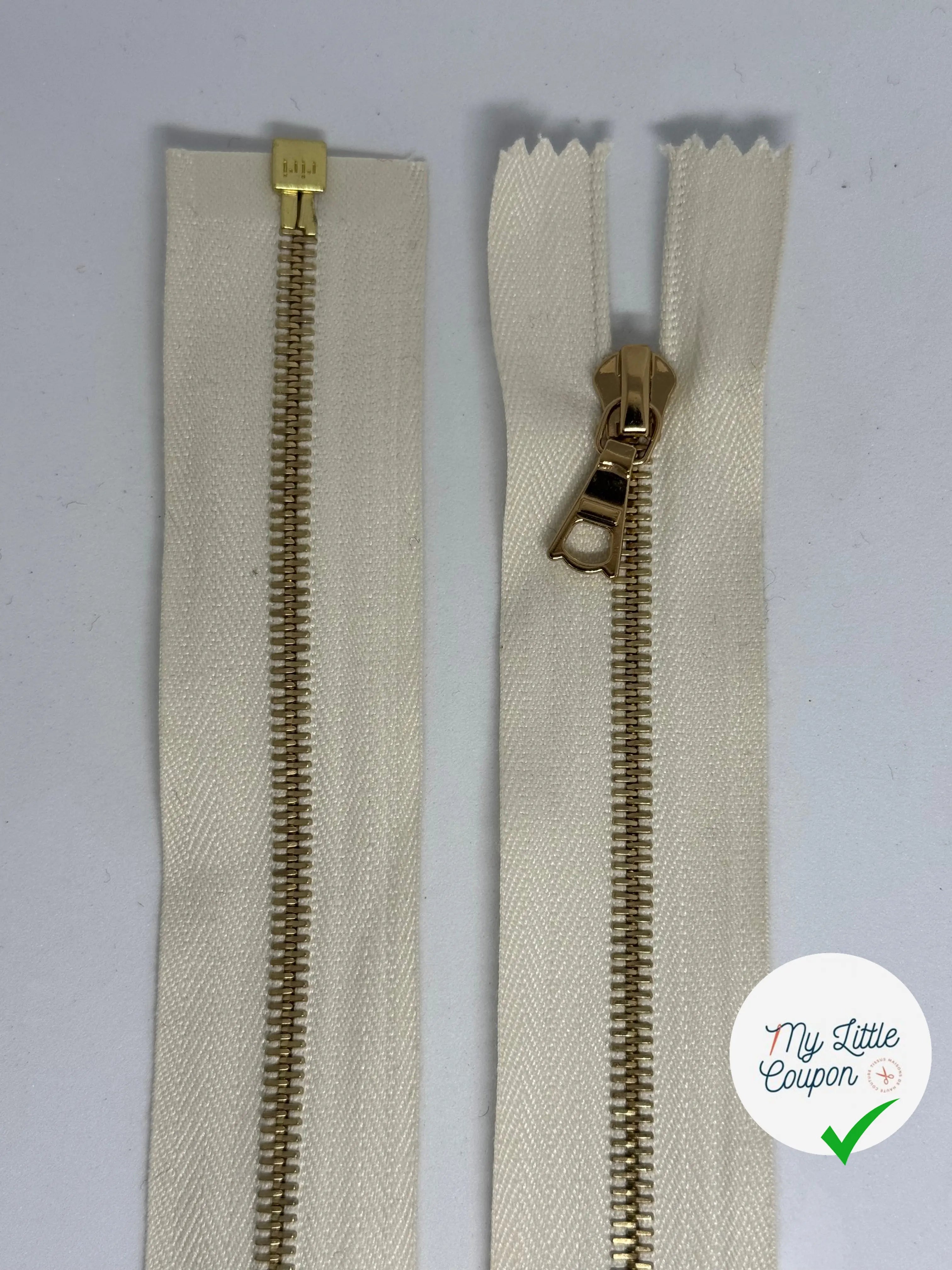 FERMETURE SÉPARABLE BEIGE MÉTAL DORÉ 93CM - My Little Coupon