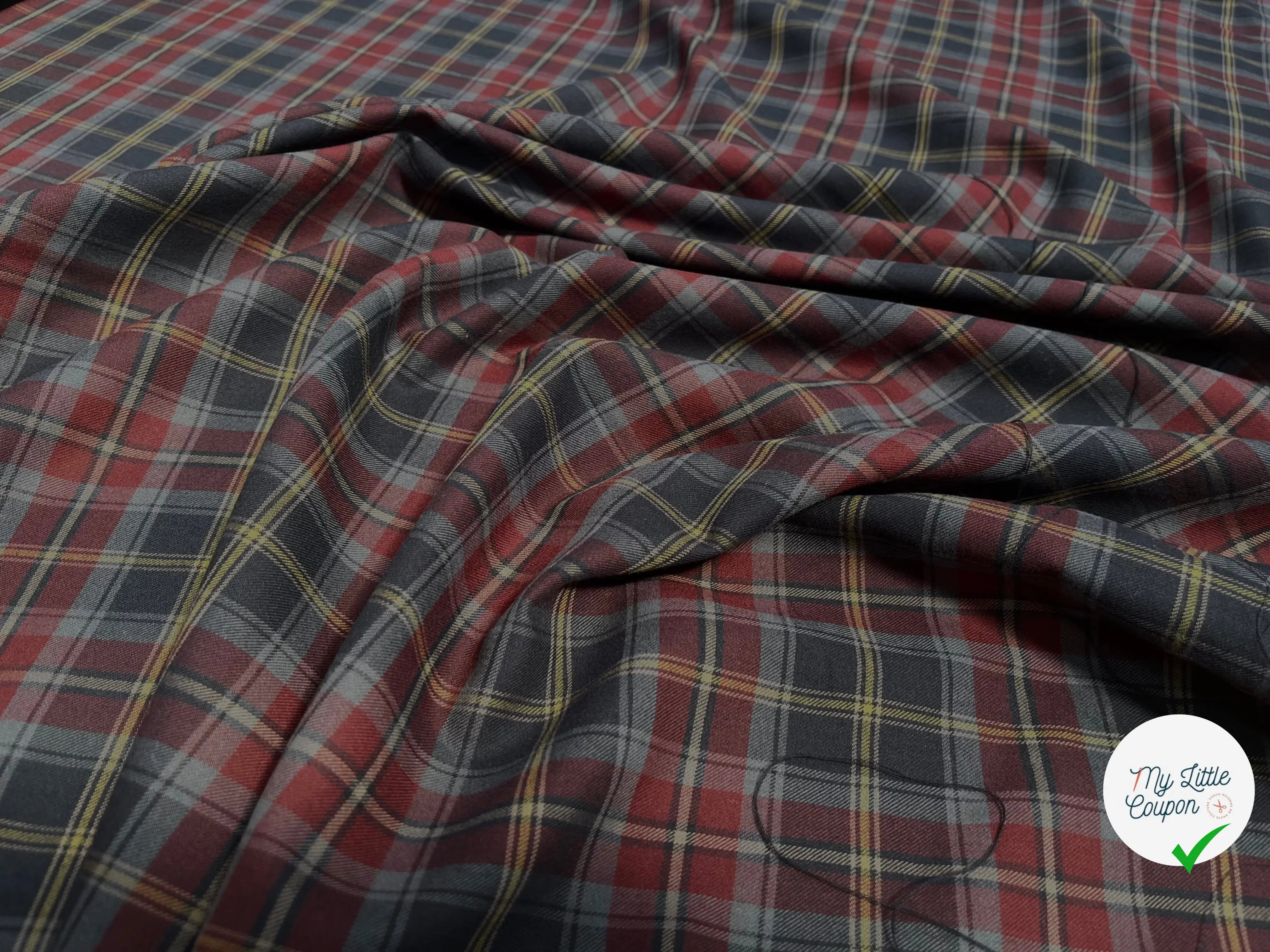 FLANELLE 100% COTON À CARREAUX ROUGE BLEU NUIT JAUNE GRIS - My Little Coupon