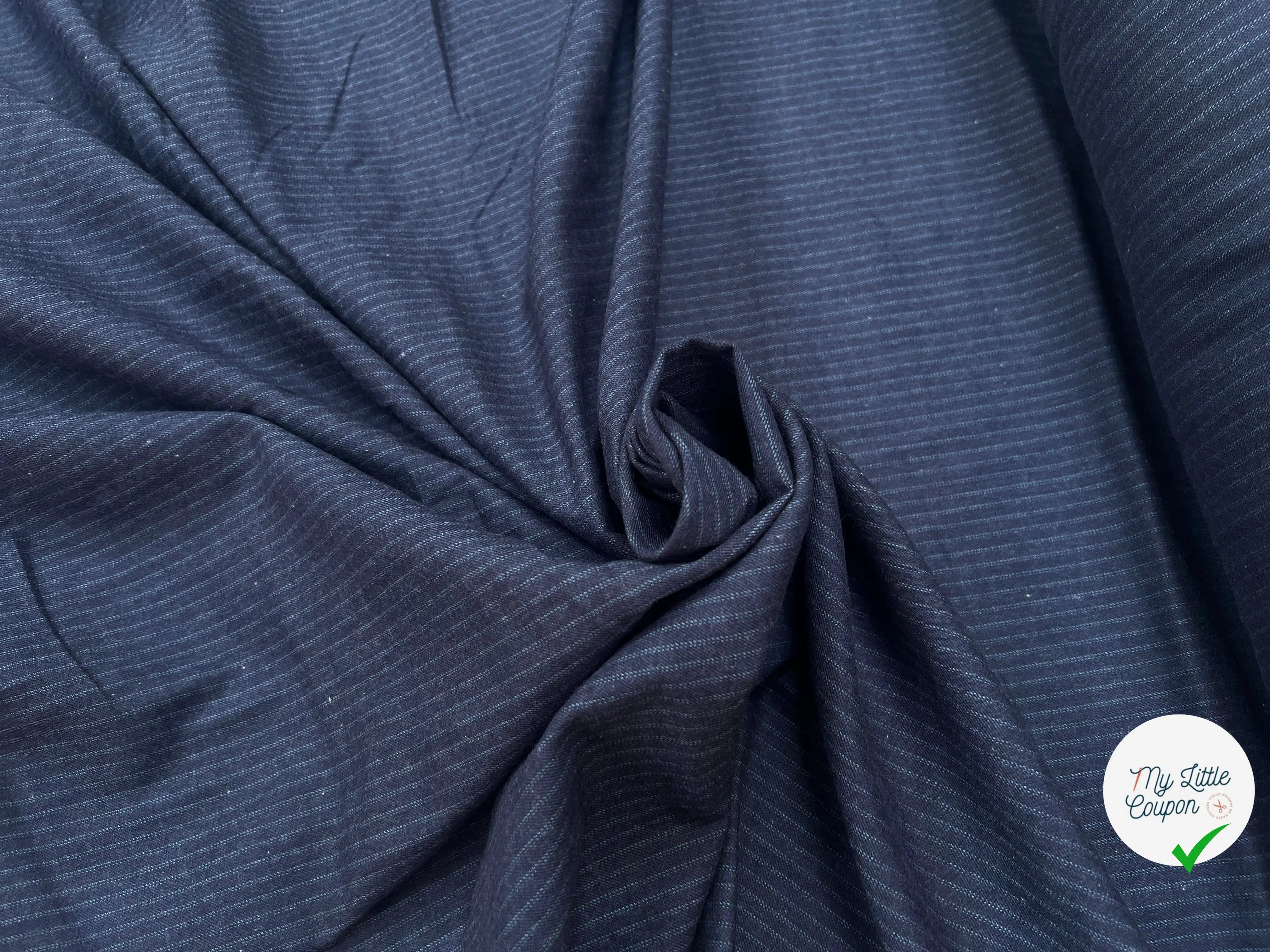 FLANELLE COTON BLEU NAVY LIGNES BLEU CIEL - My Little Coupon