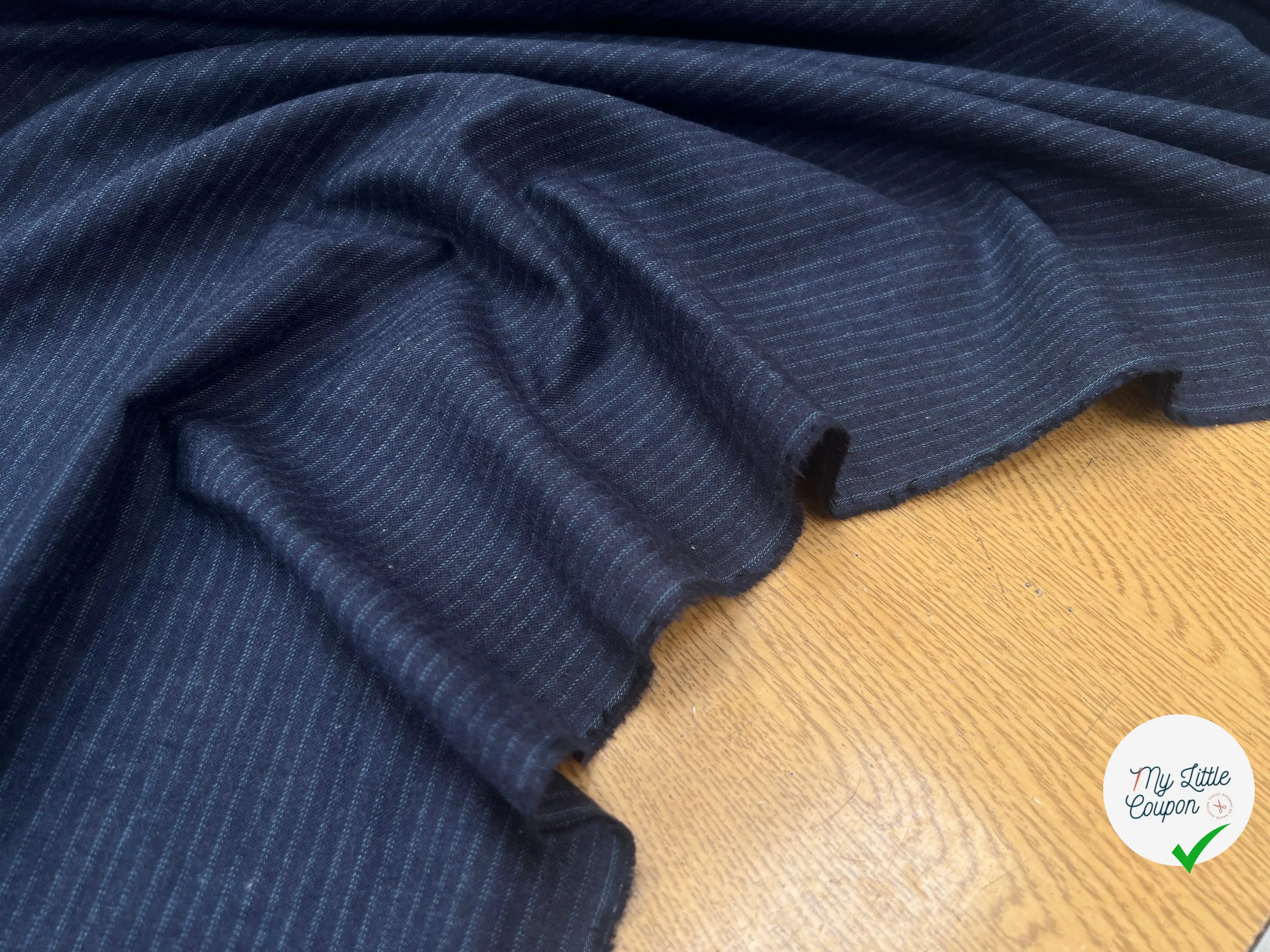 FLANELLE COTON BLEU NAVY LIGNES BLEU CIEL - My Little Coupon