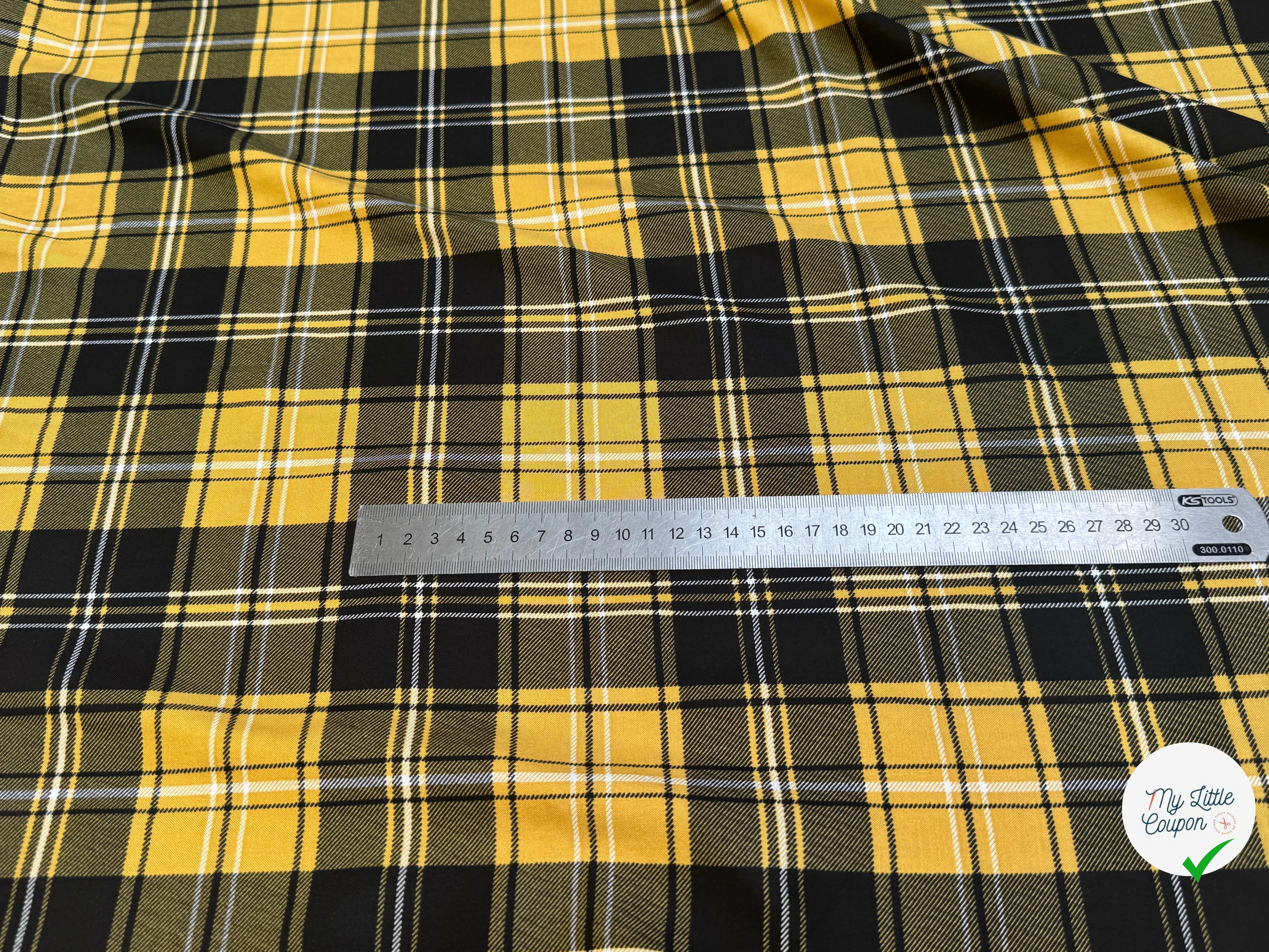 FLANELLE VISCOSE TARTAN JAUNE NOIR - My Little Coupon