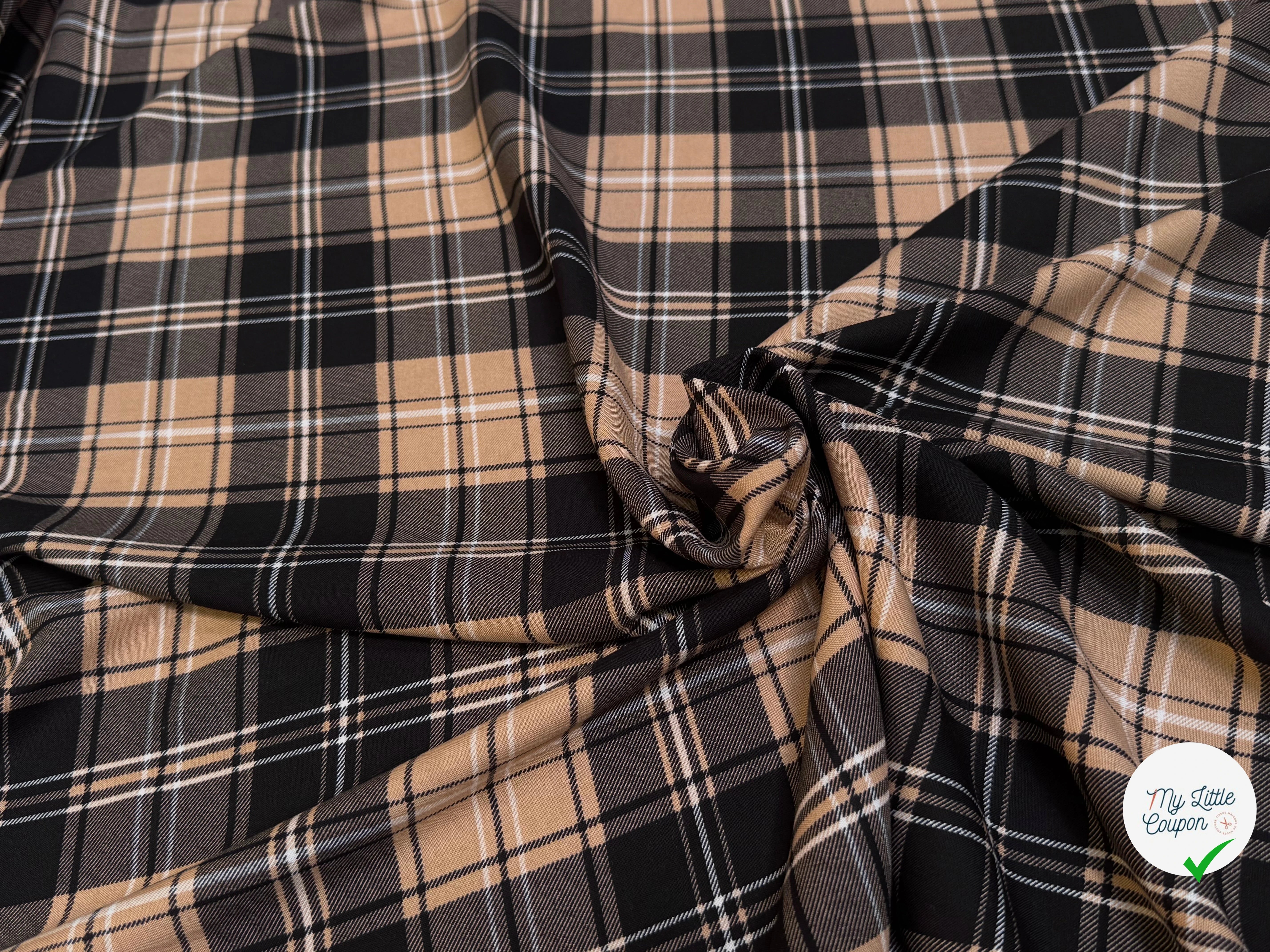 FLANELLE VISCOSE  TARTAN MARRON NOIR - My Little Coupon