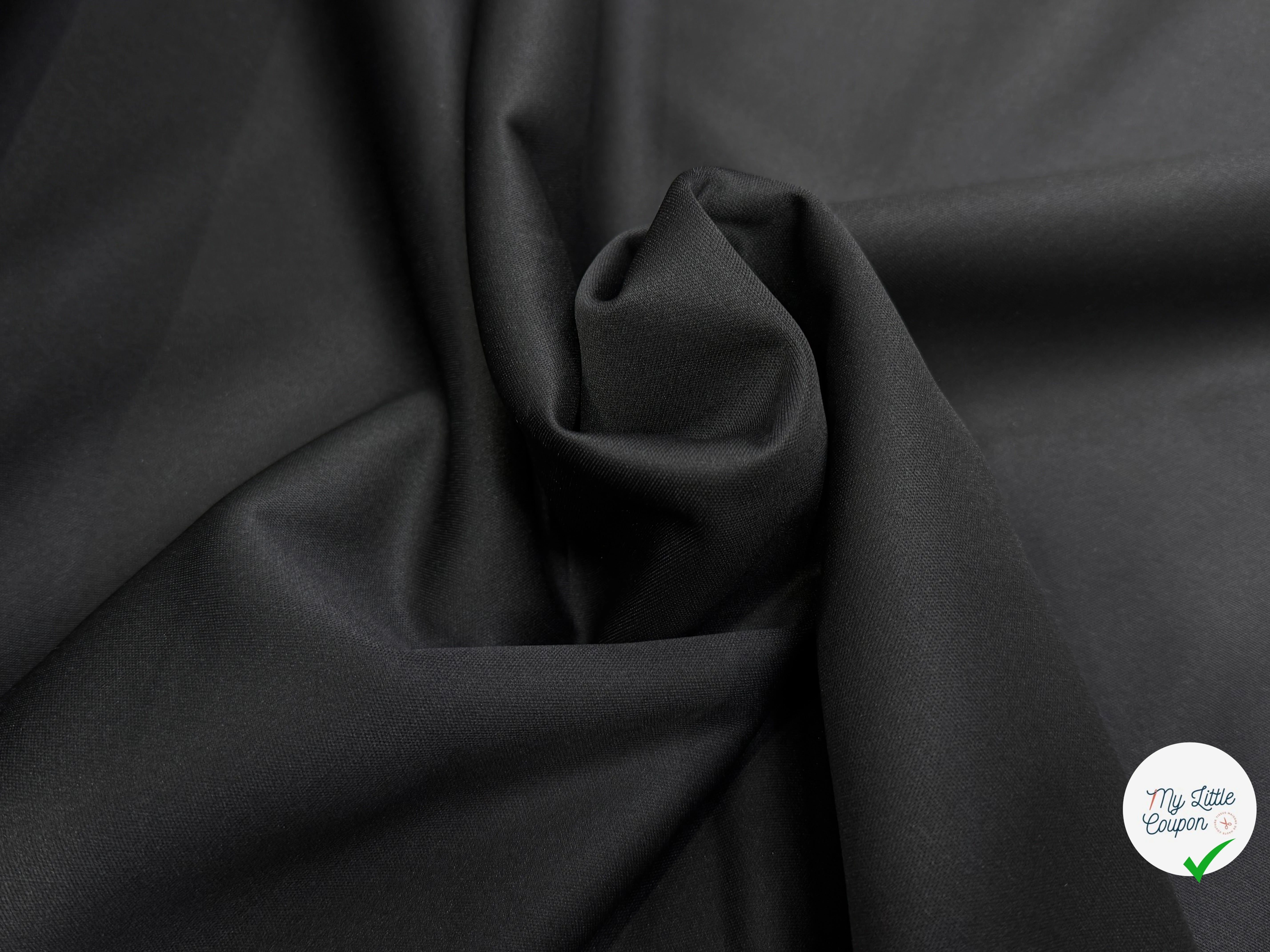 GABARDINE CONTRECOLLÉE DOUBLE ETOFFE NOIR UNE FACE LEGEREMENT BRILLANTE - My Little Coupon