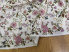 GABARDINE DE COTON FINE STRETCH ÉCRU JOLIES FLEURS ROSE VERT - My Little Coupon