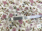 GABARDINE DE COTON FINE STRETCH ÉCRU JOLIES FLEURS ROSE VERT - My Little Coupon