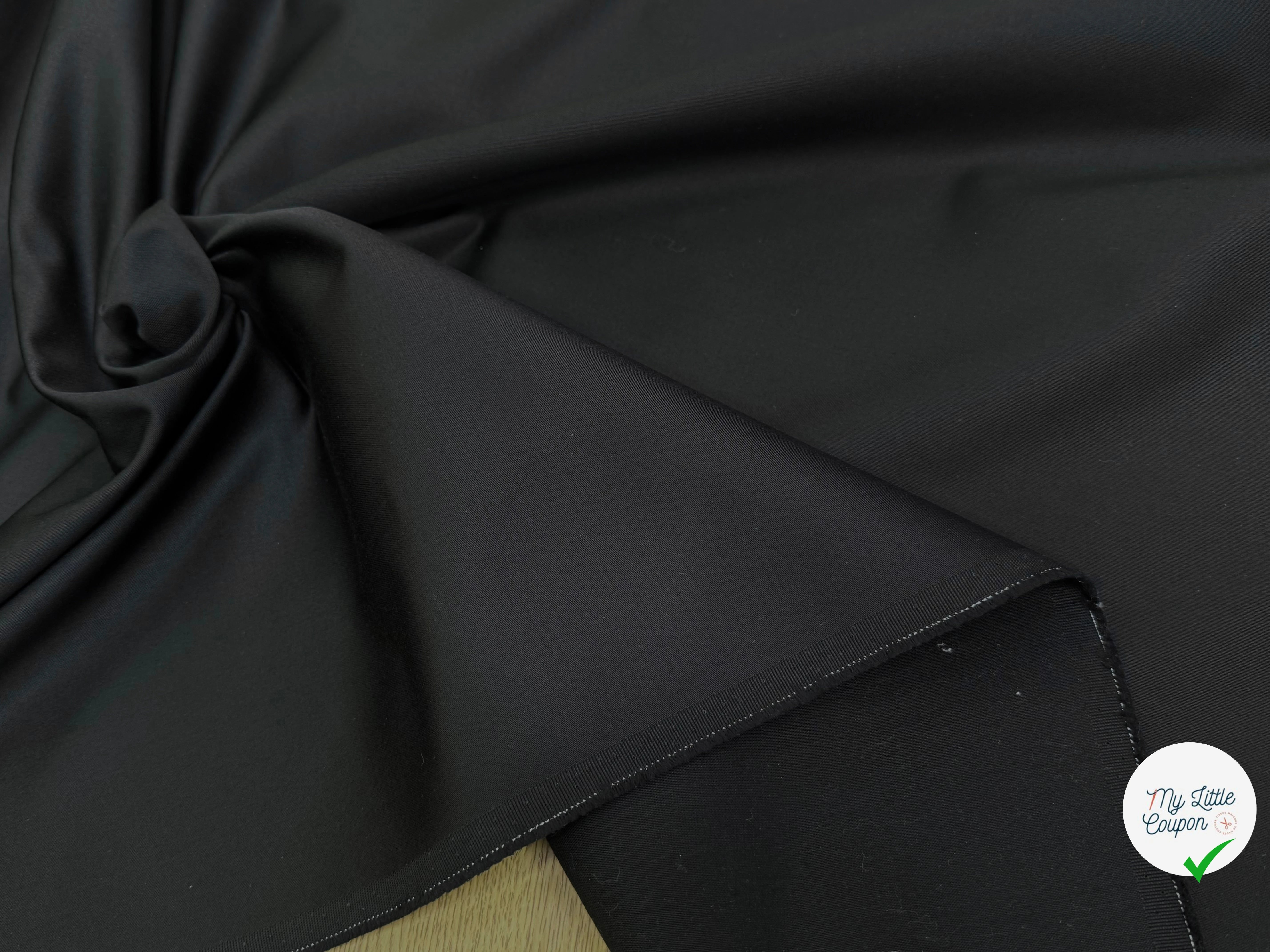 GABARDINE DE COTON LOURDE SATINÉE TENUE REMARQUABLE NOIR - My Little Coupon