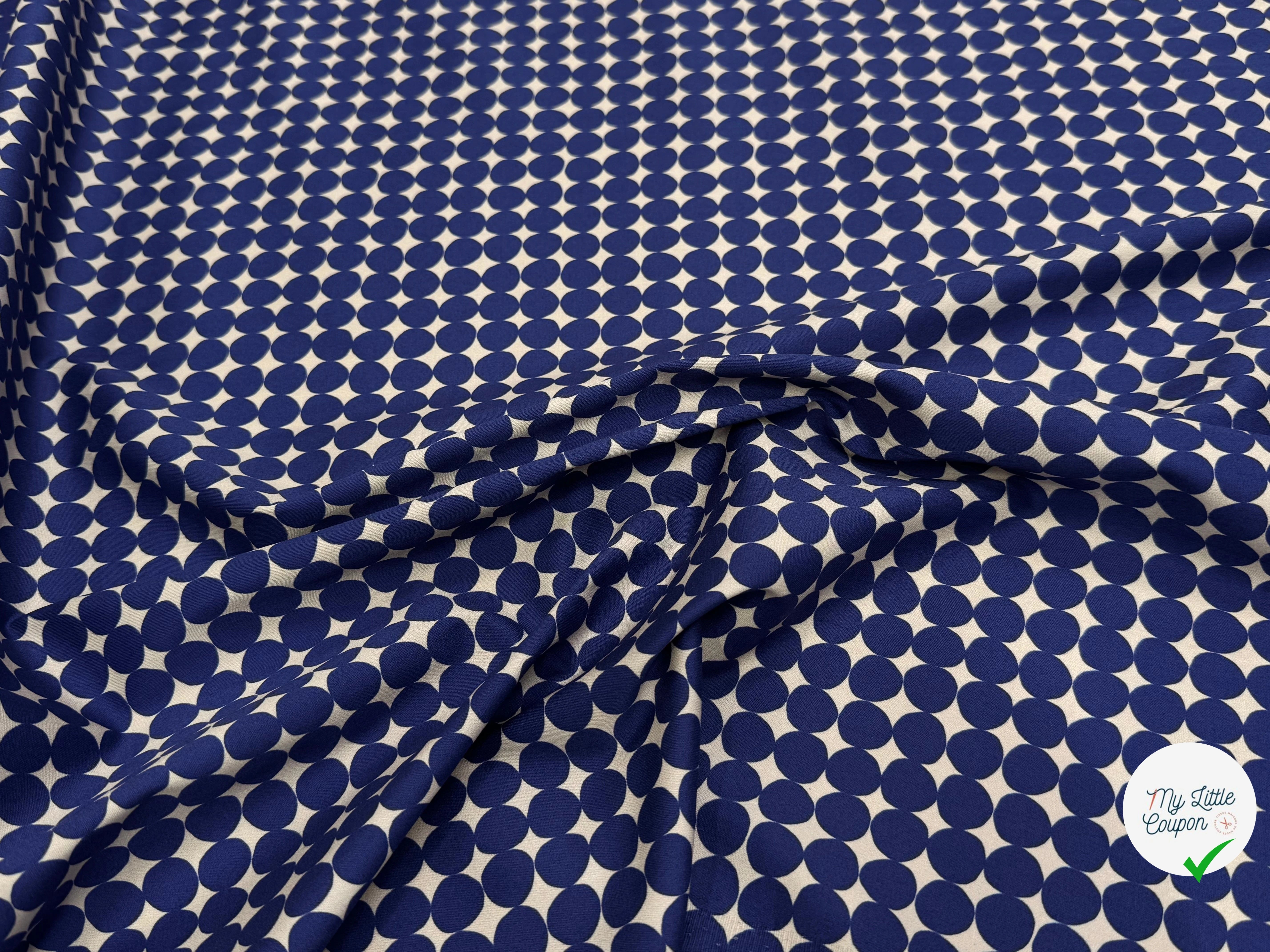 GABARDINE DE COTON STRETCH IMPRIMÉE POIS ARTEMIDE ROND BLEU - My Little Coupon