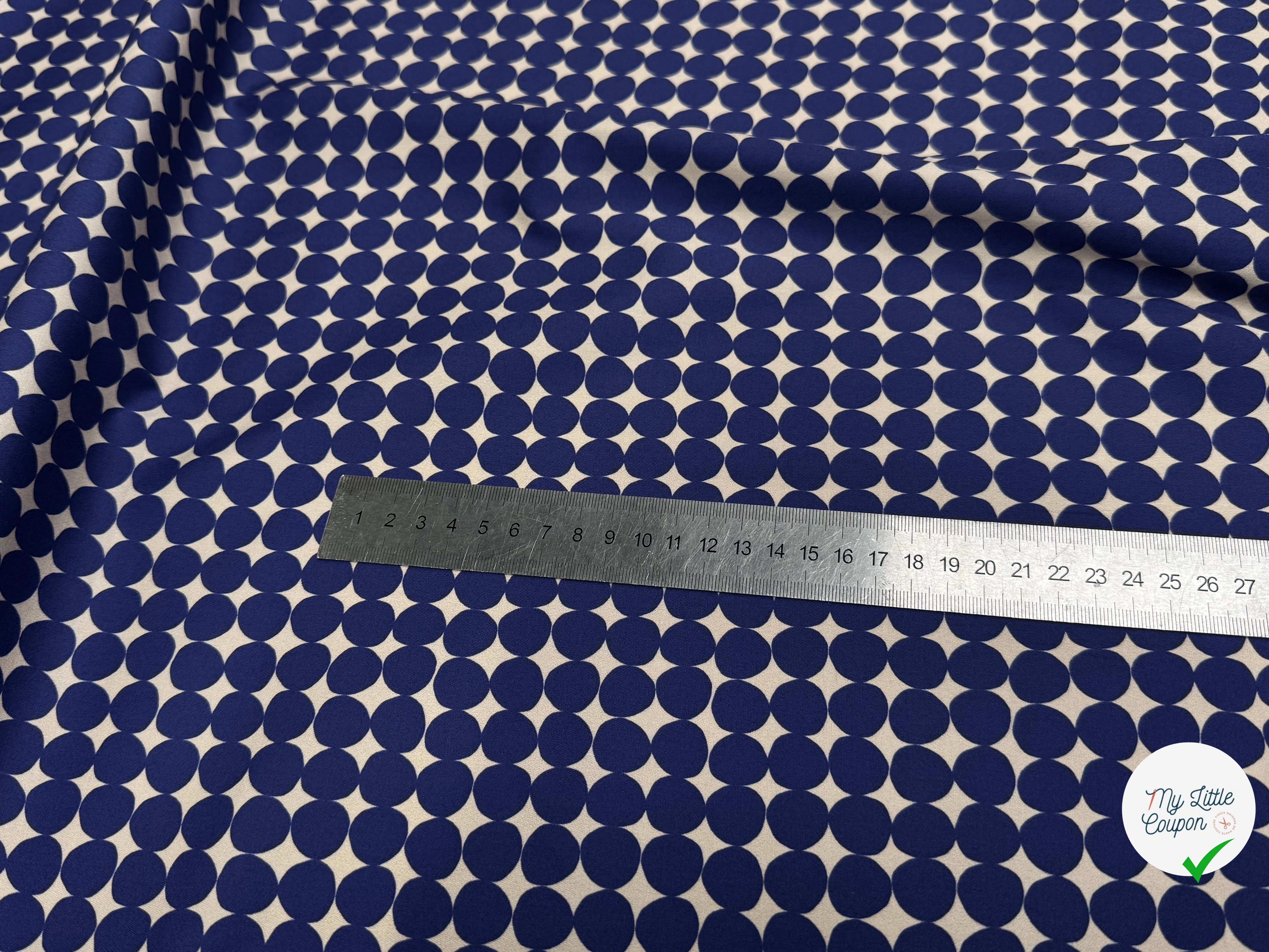 GABARDINE DE COTON STRETCH IMPRIMÉE POIS ARTEMIDE ROND BLEU - My Little Coupon